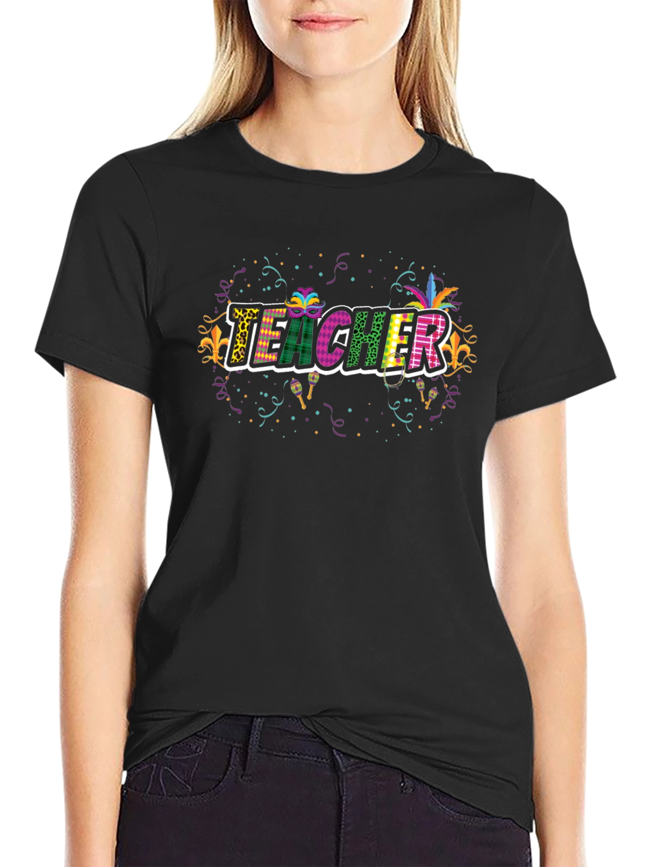 Festive Teacher T-Shirt - Mardi Gras Style!