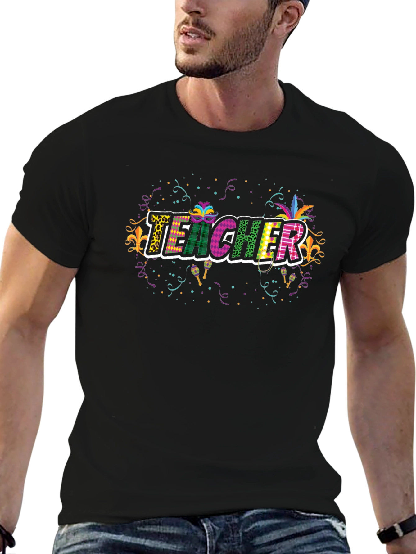 Festive Teacher T-Shirt - Mardi Gras Style!