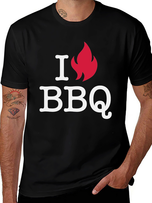 I Love BBQ Graphic Tee - Black Casual T-Shirt