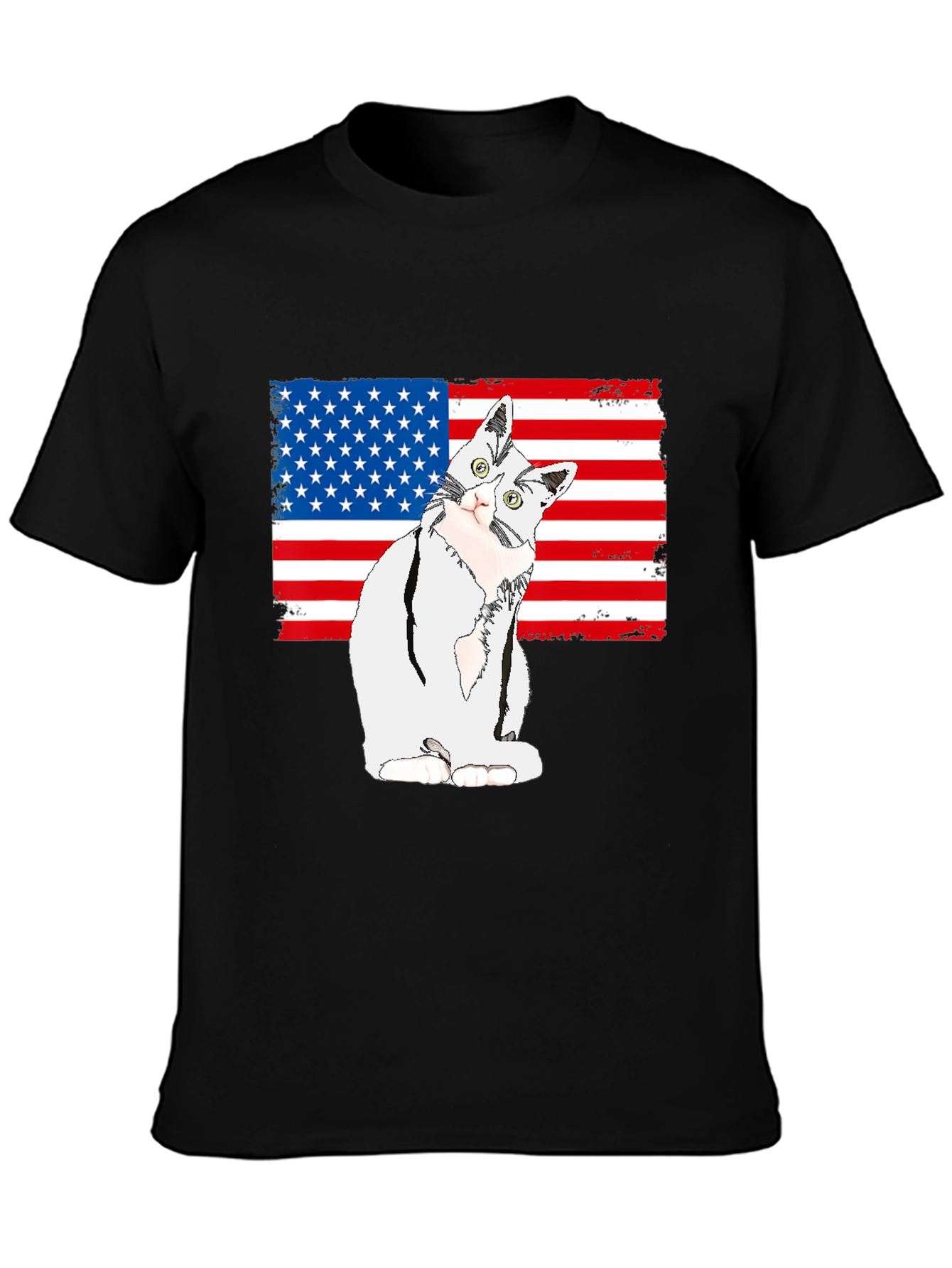 Patriotic Cat USA Flag Graphic T-Shirt