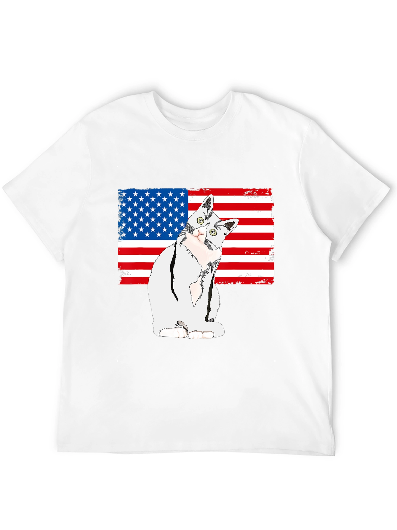 Patriotic Cat USA Flag Graphic T-Shirt