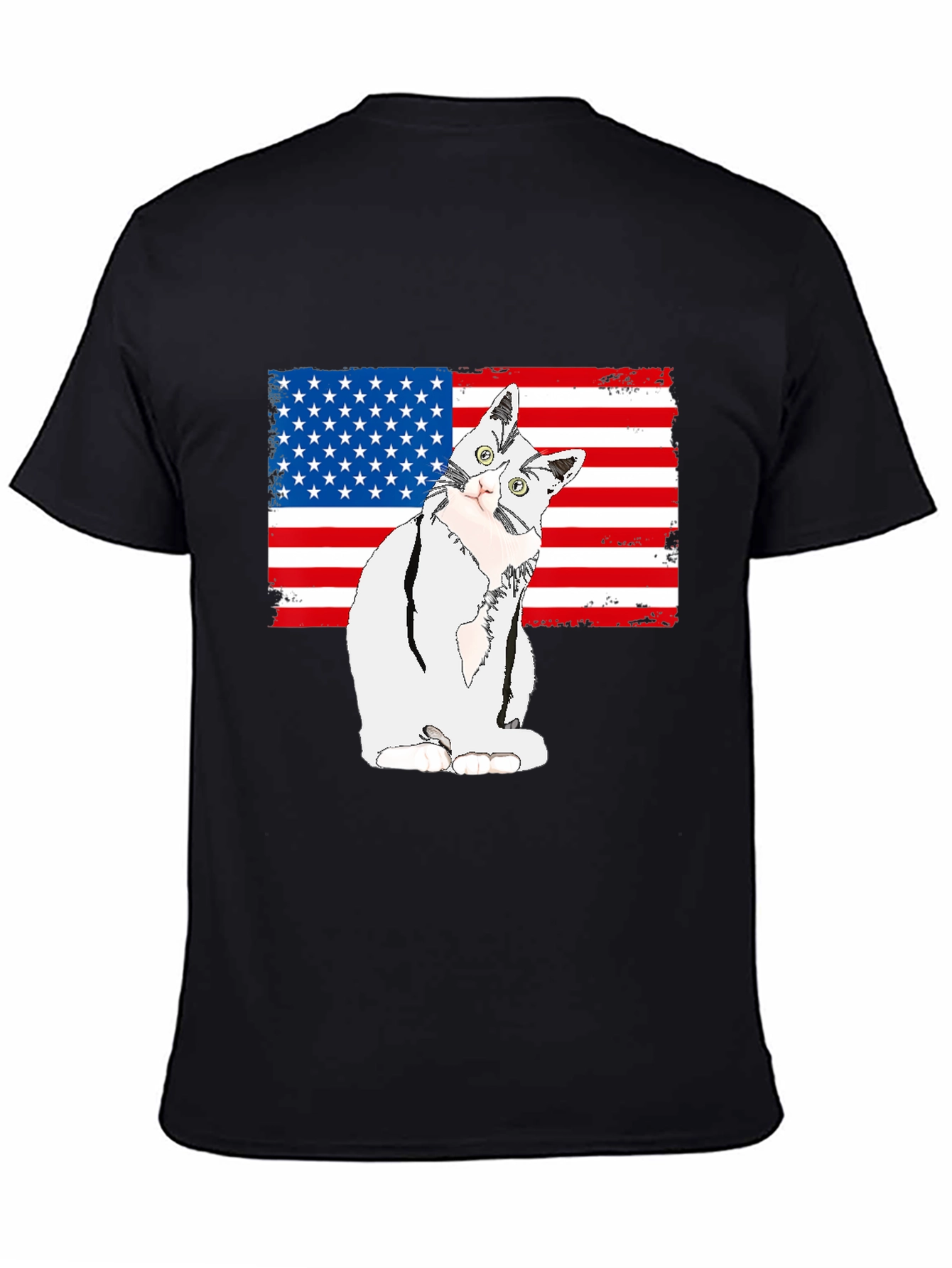 Patriotic Cat USA Flag Graphic T-Shirt