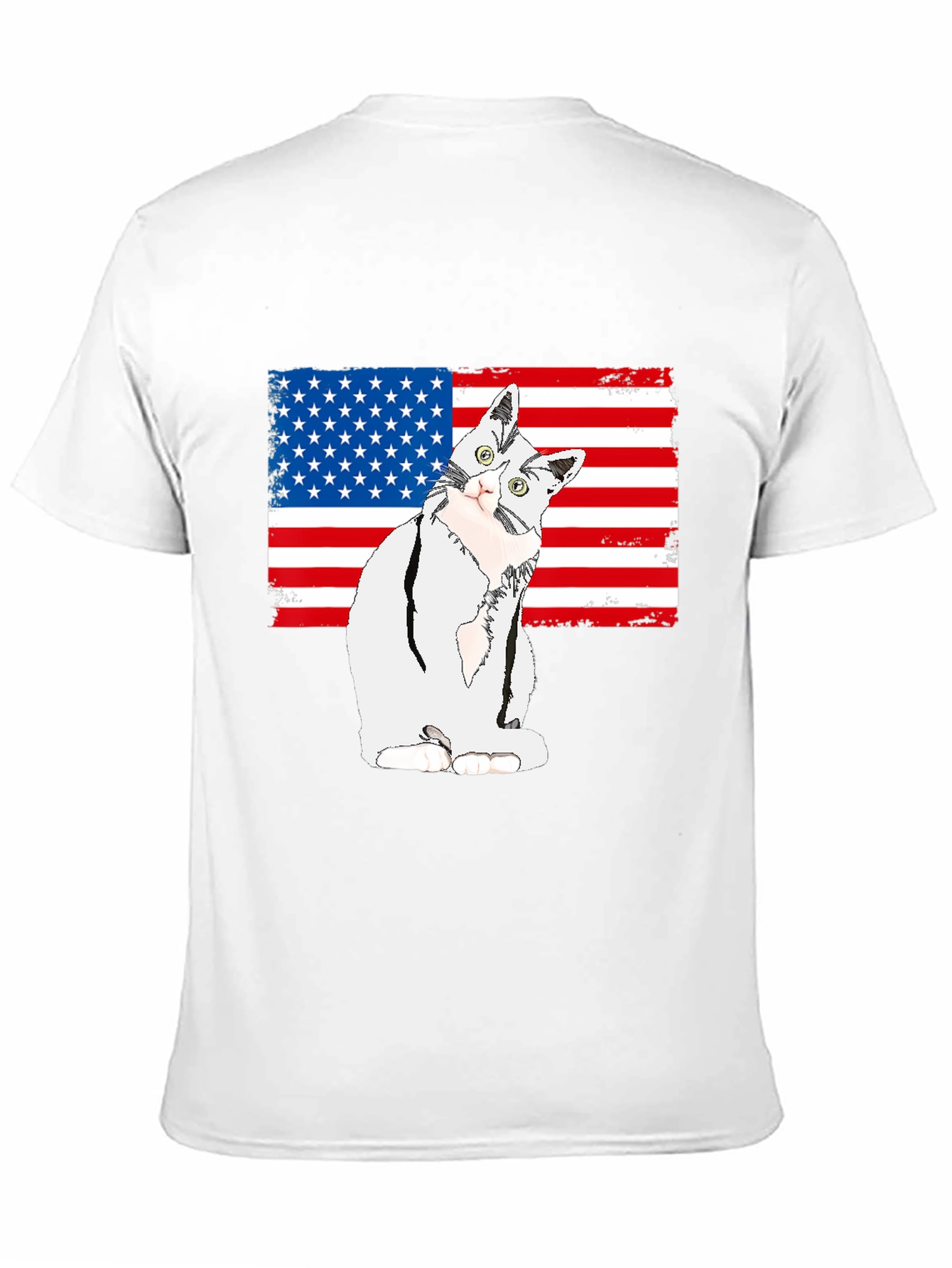 Patriotic Cat USA Flag Graphic T-Shirt