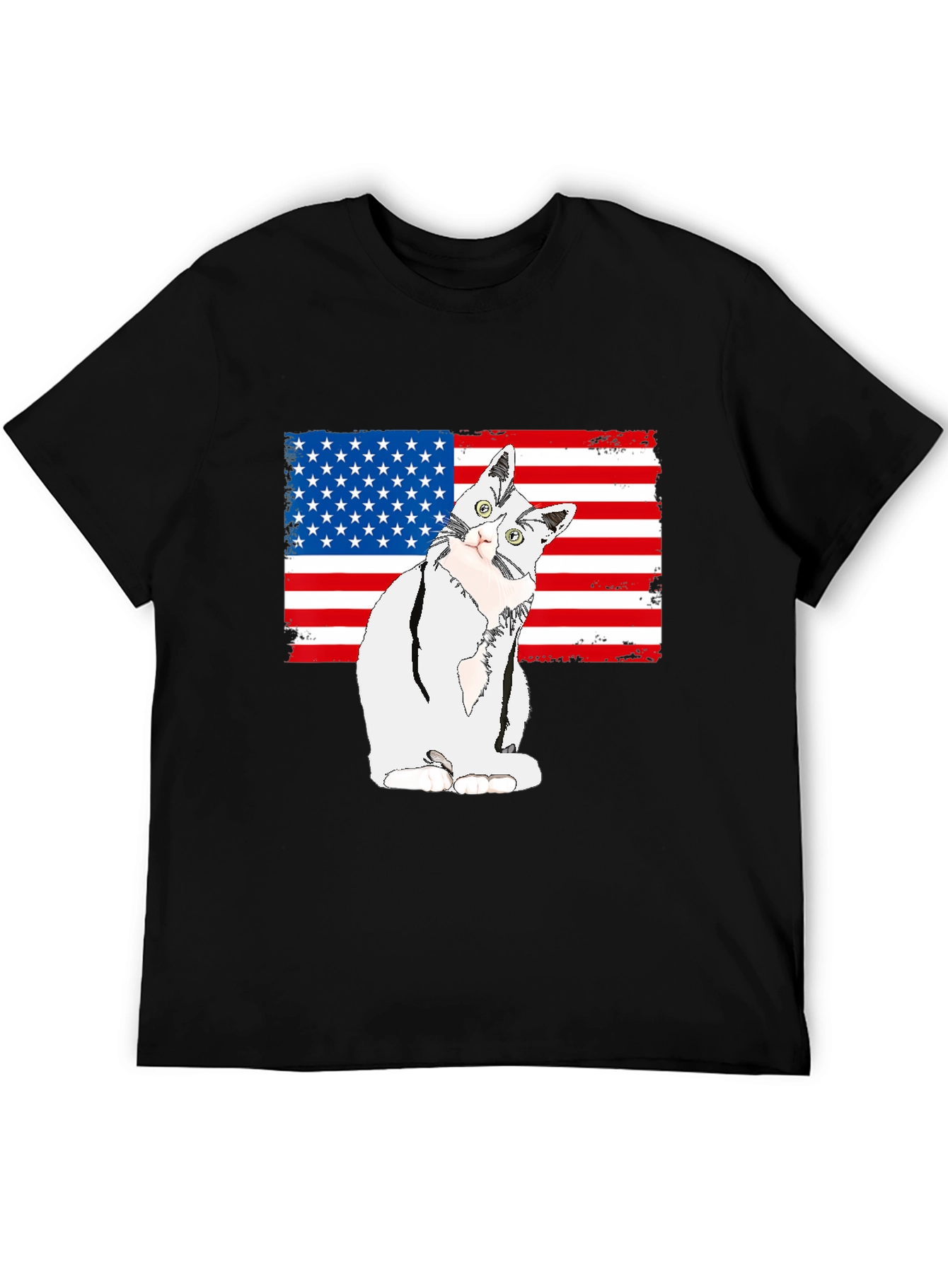 Patriotic Cat USA Flag Graphic T-Shirt