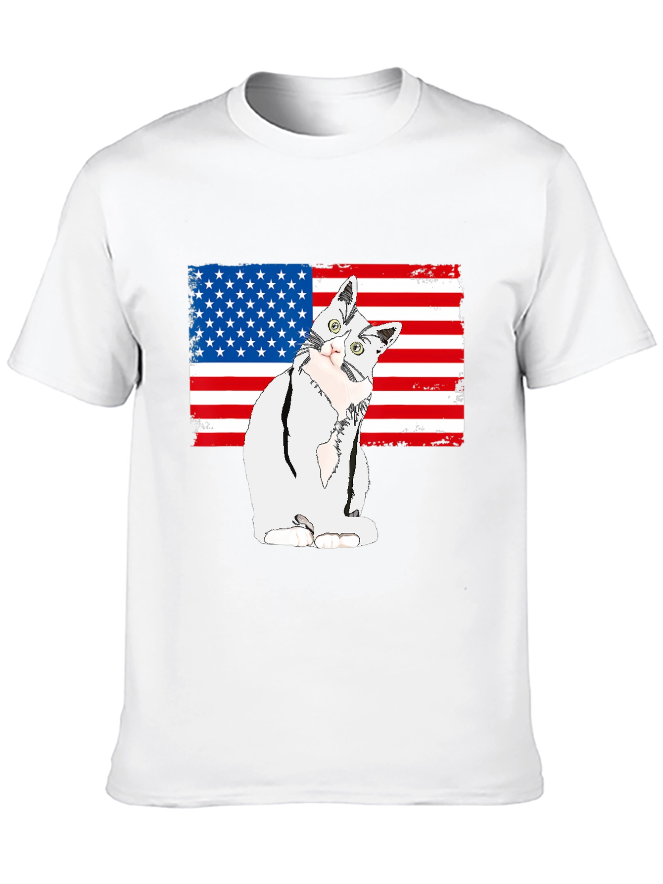 Patriotic Cat USA Flag Graphic T-Shirt