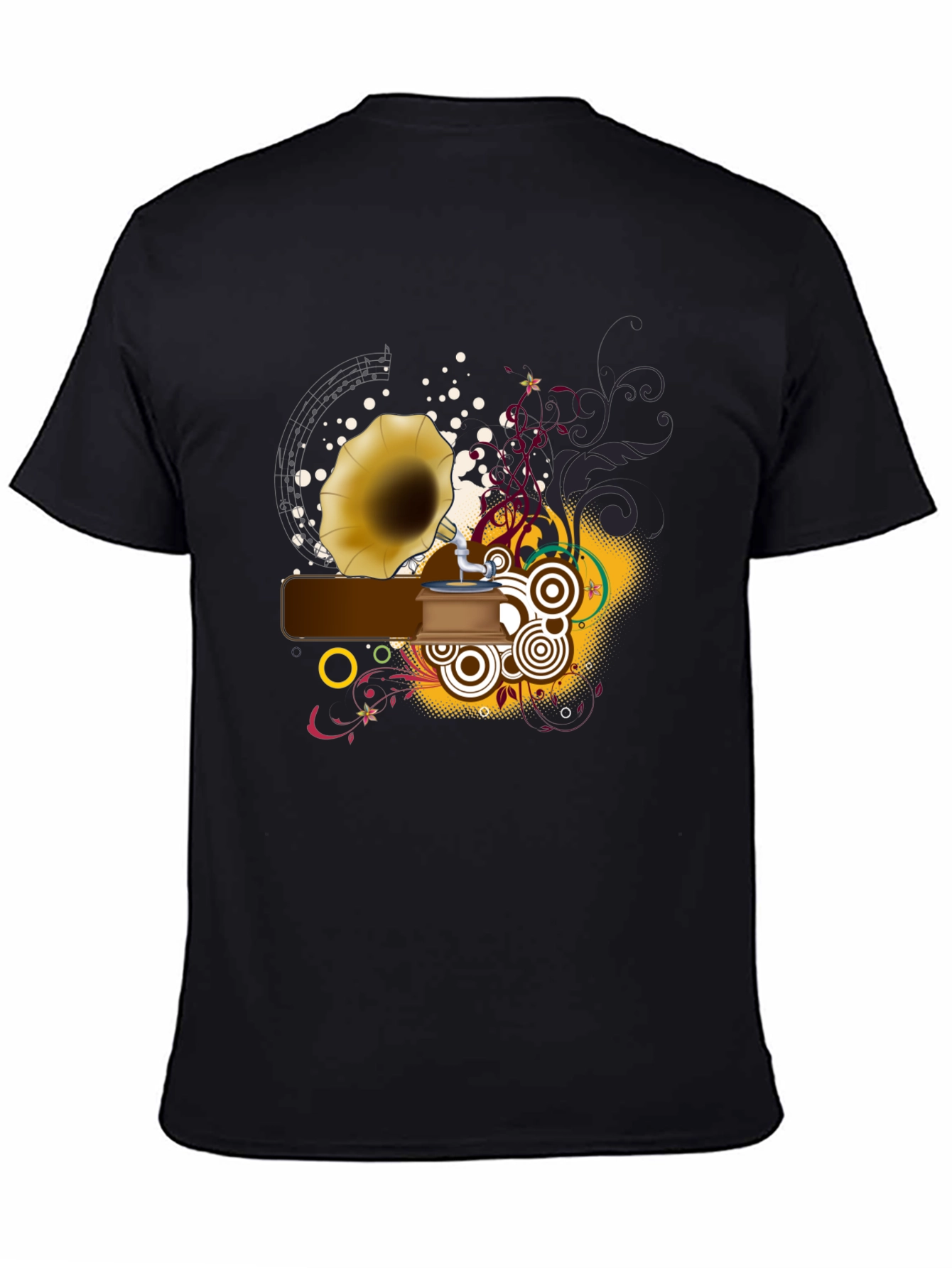 Retro Music Graphic Tee - Black Cotton Shirt