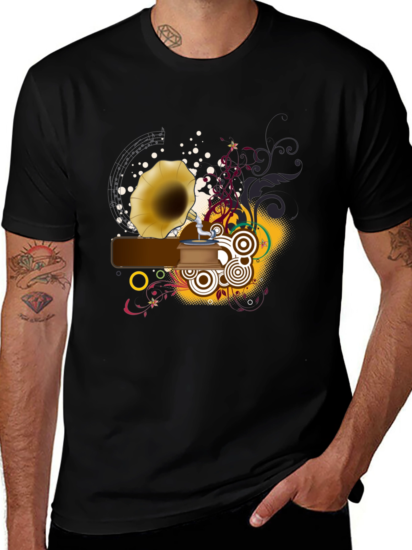 Retro Music Graphic Tee - Black Cotton Shirt