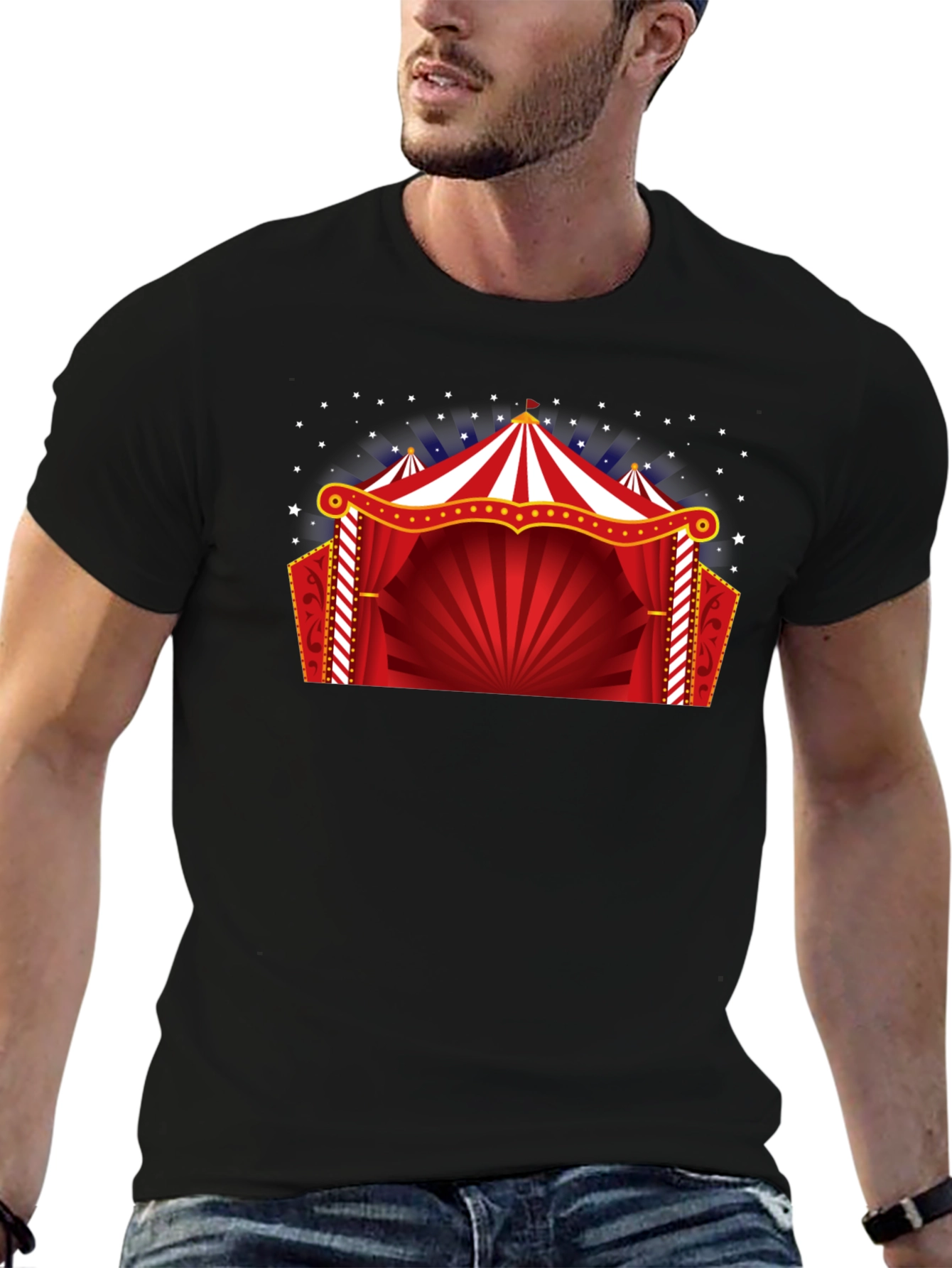 Circus Tent Graphic Tee - Black Cotton T-Shirt