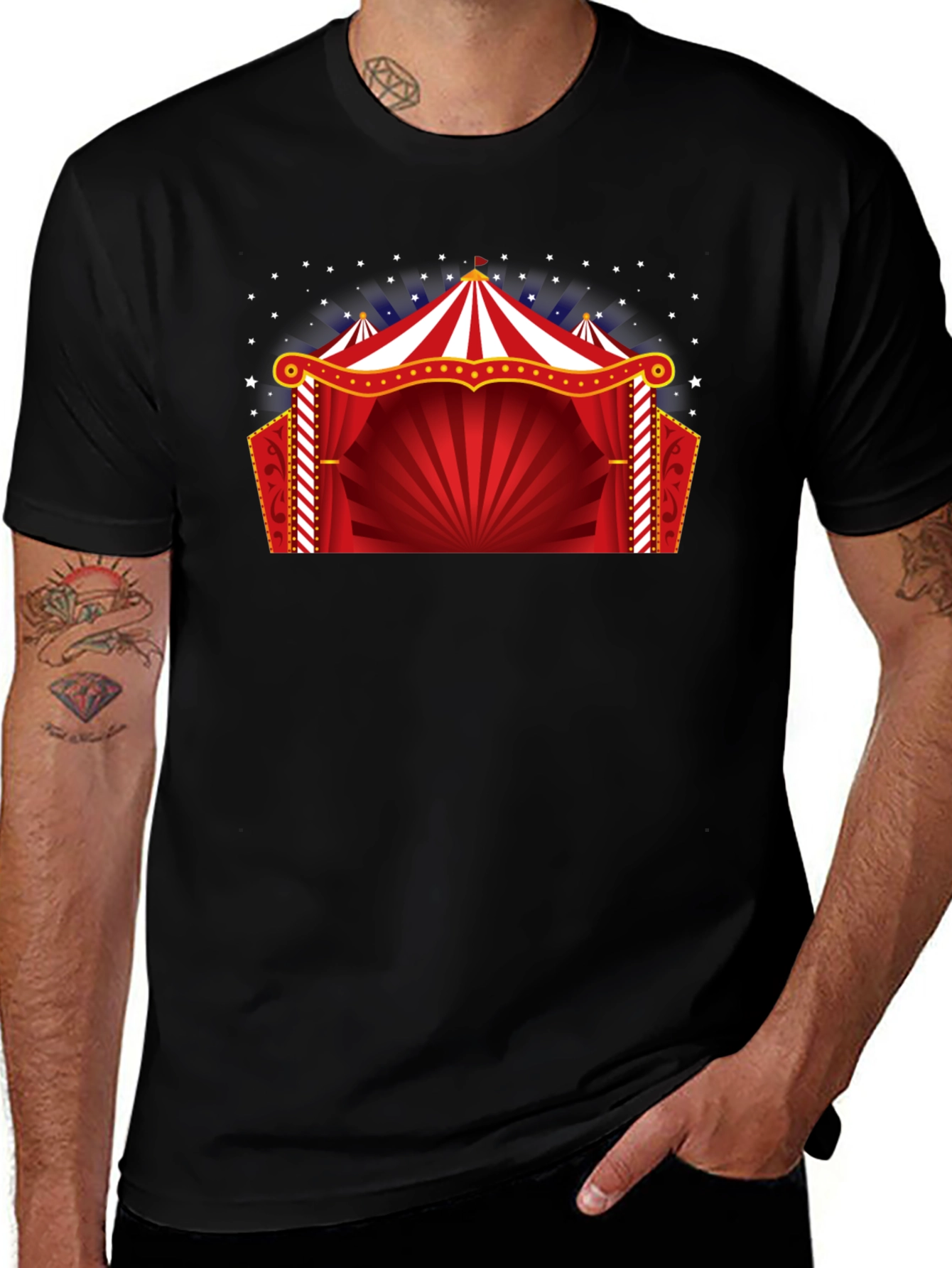 Circus Tent Graphic Tee - Black Cotton T-Shirt