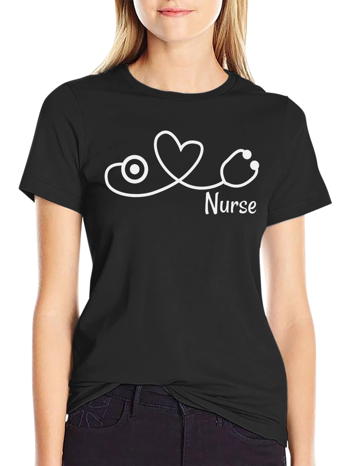 Nurse Stethoscope Heart T-Shirt - Black