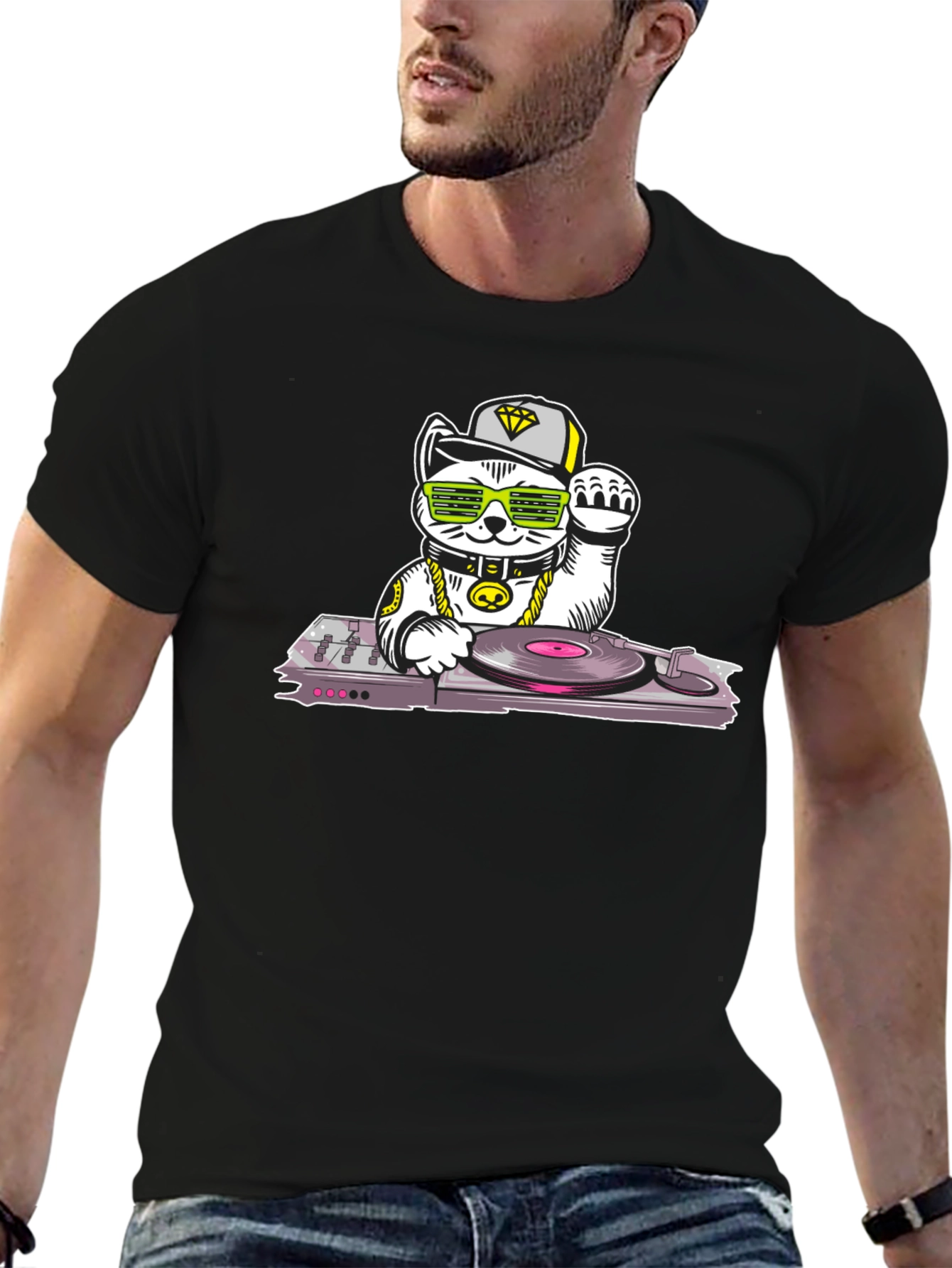 DJ Lucky Cat T-Shirt - Cool Graphic Tee