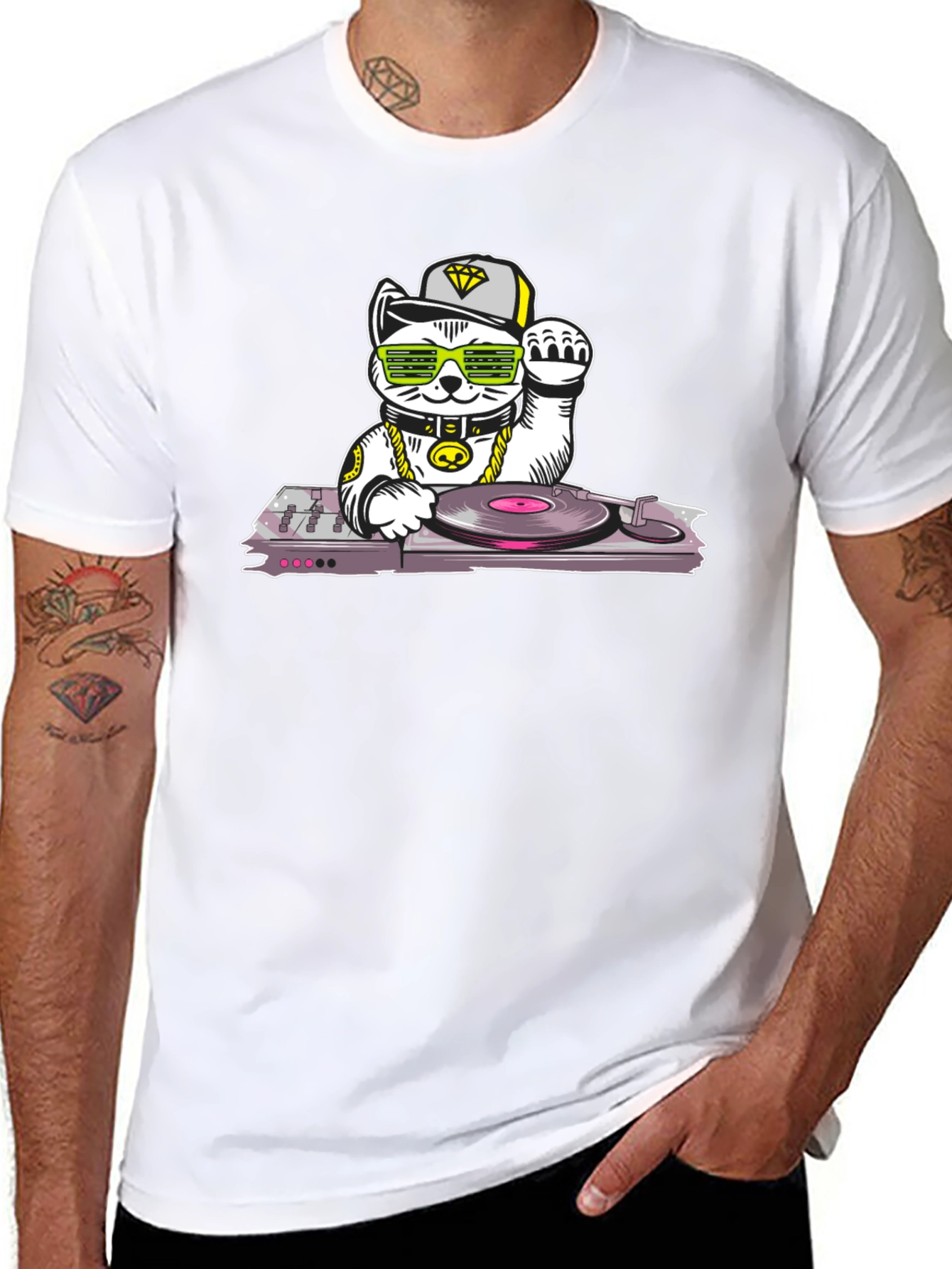 DJ Lucky Cat T-Shirt - Cool Graphic Tee