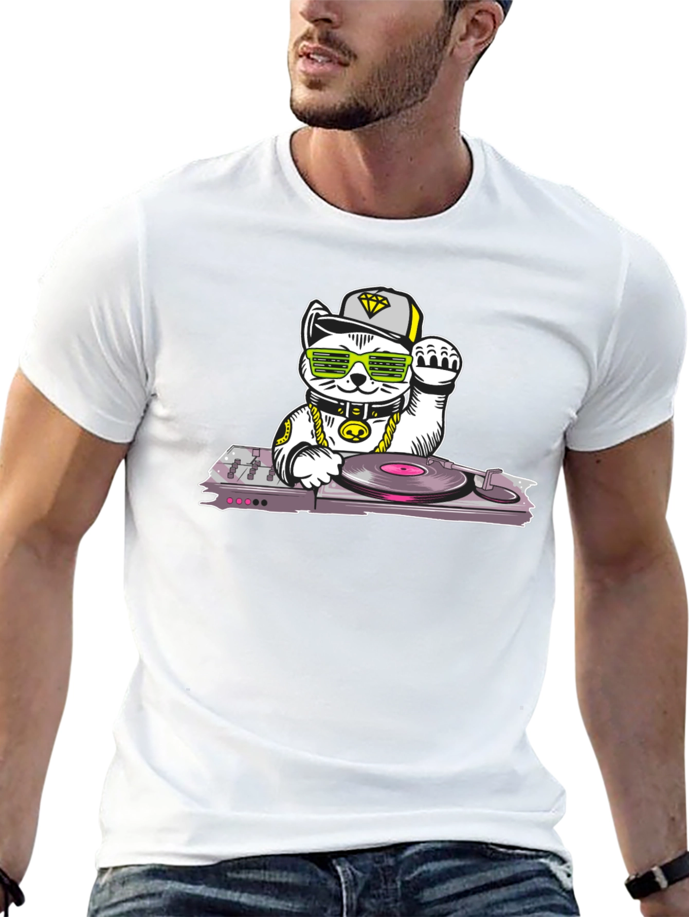 DJ Lucky Cat T-Shirt - Cool Graphic Tee