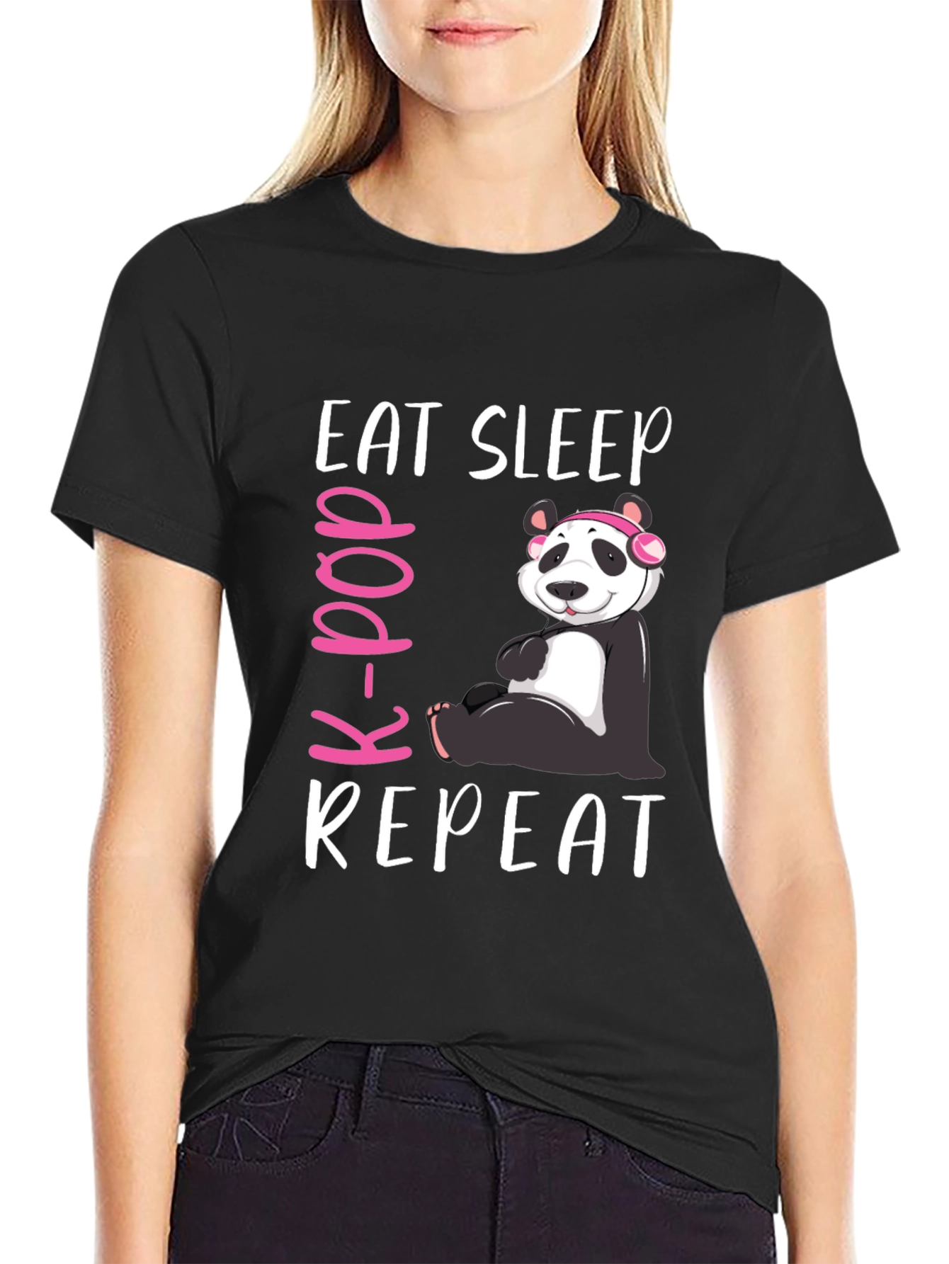 Eat Sleep K-Pop Repeat Panda Graphic Tee