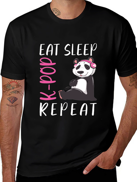 Eat Sleep K-Pop Repeat Panda Graphic Tee