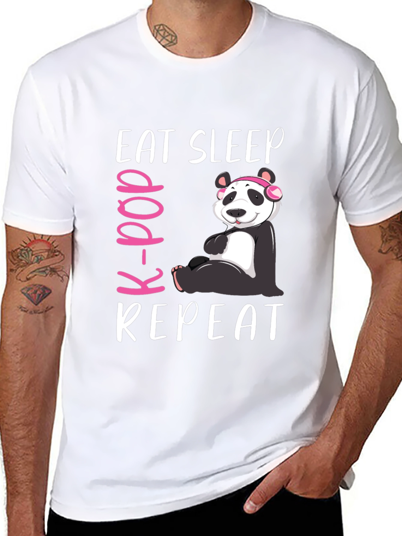 Eat Sleep K-Pop Repeat Panda Graphic Tee