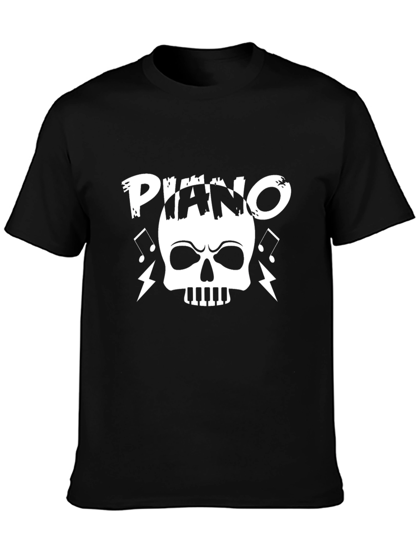 Piano Skull Graphic T-Shirt - Black Cotton Tee