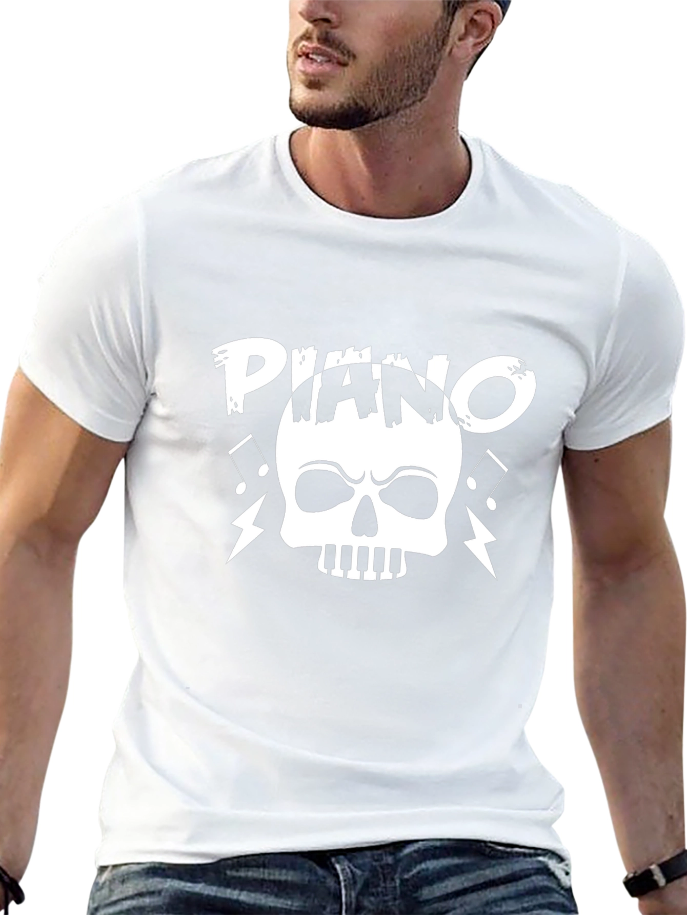 Piano Skull Graphic T-Shirt - Black Cotton Tee