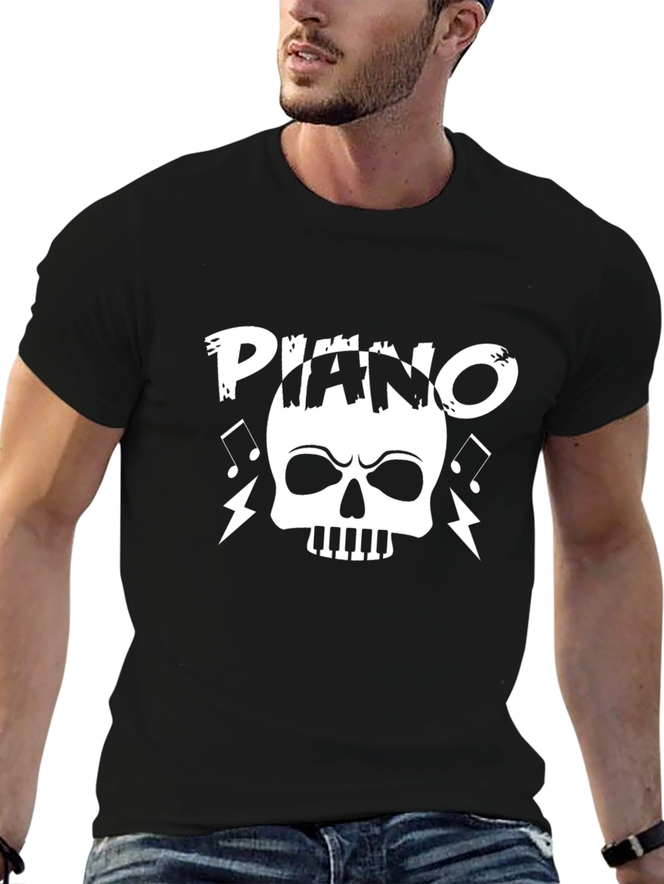 Piano Skull Graphic T-Shirt - Black Cotton Tee