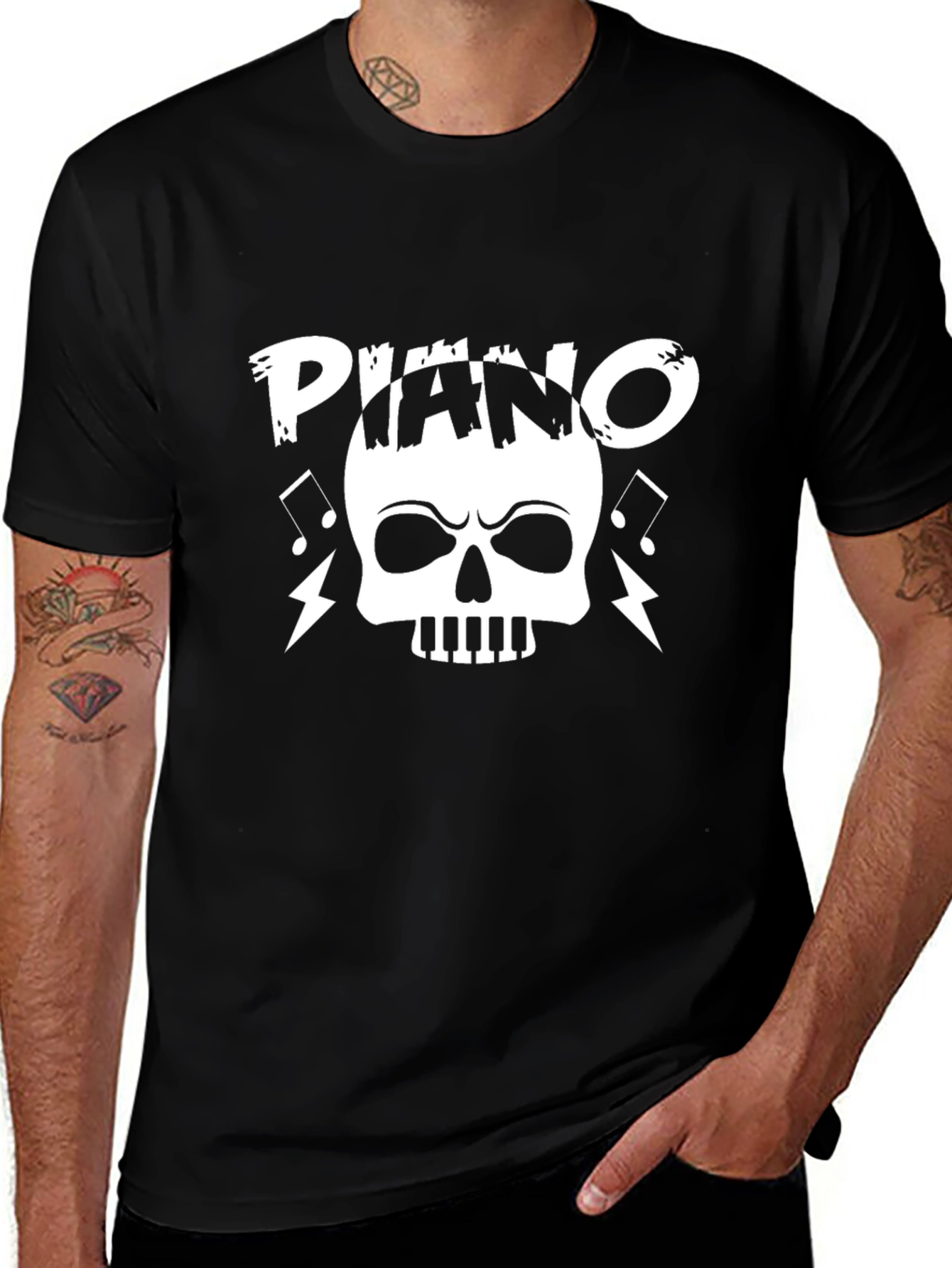 Piano Skull Graphic T-Shirt - Black Cotton Tee