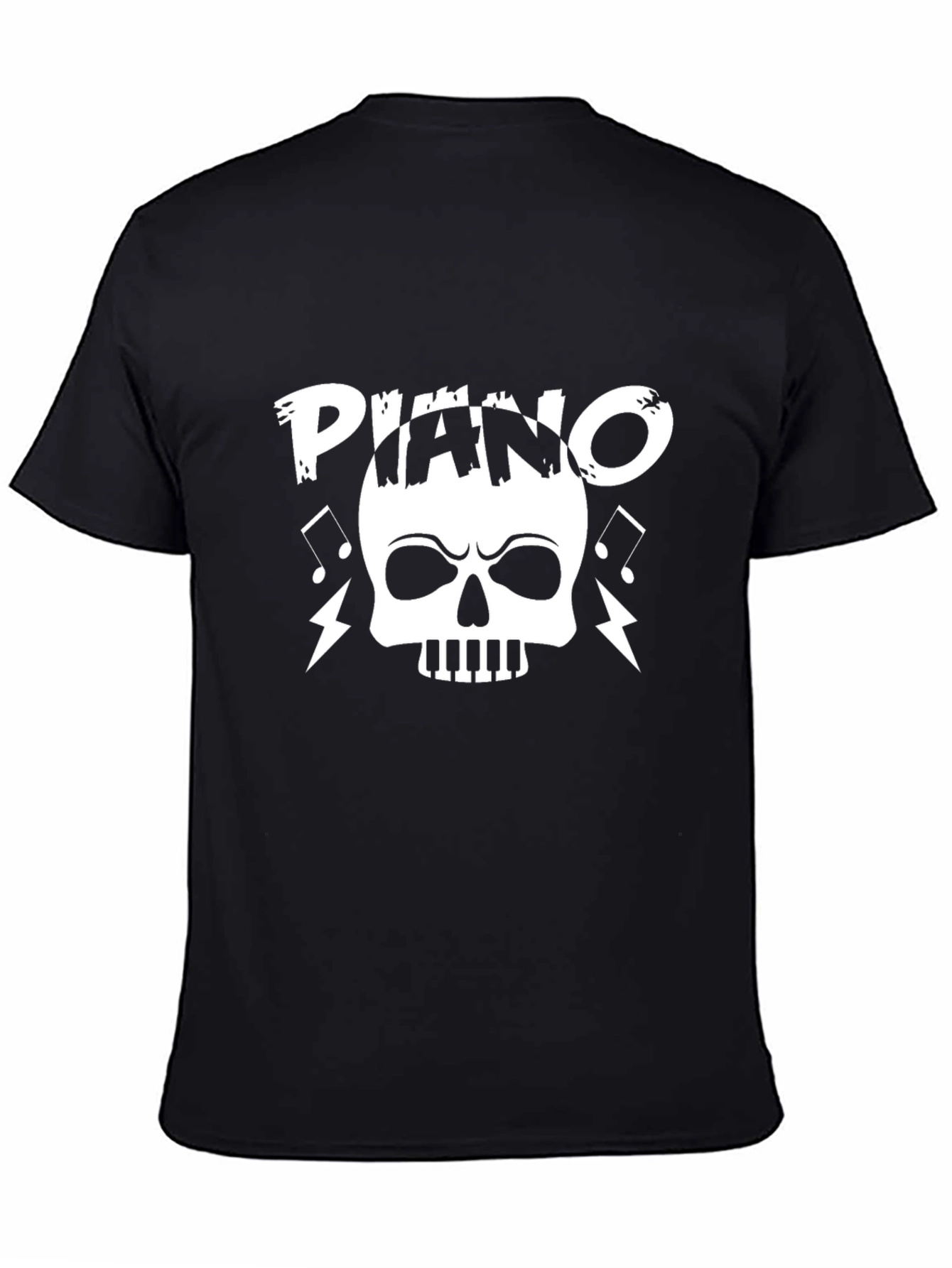 Piano Skull Graphic T-Shirt - Black Cotton Tee