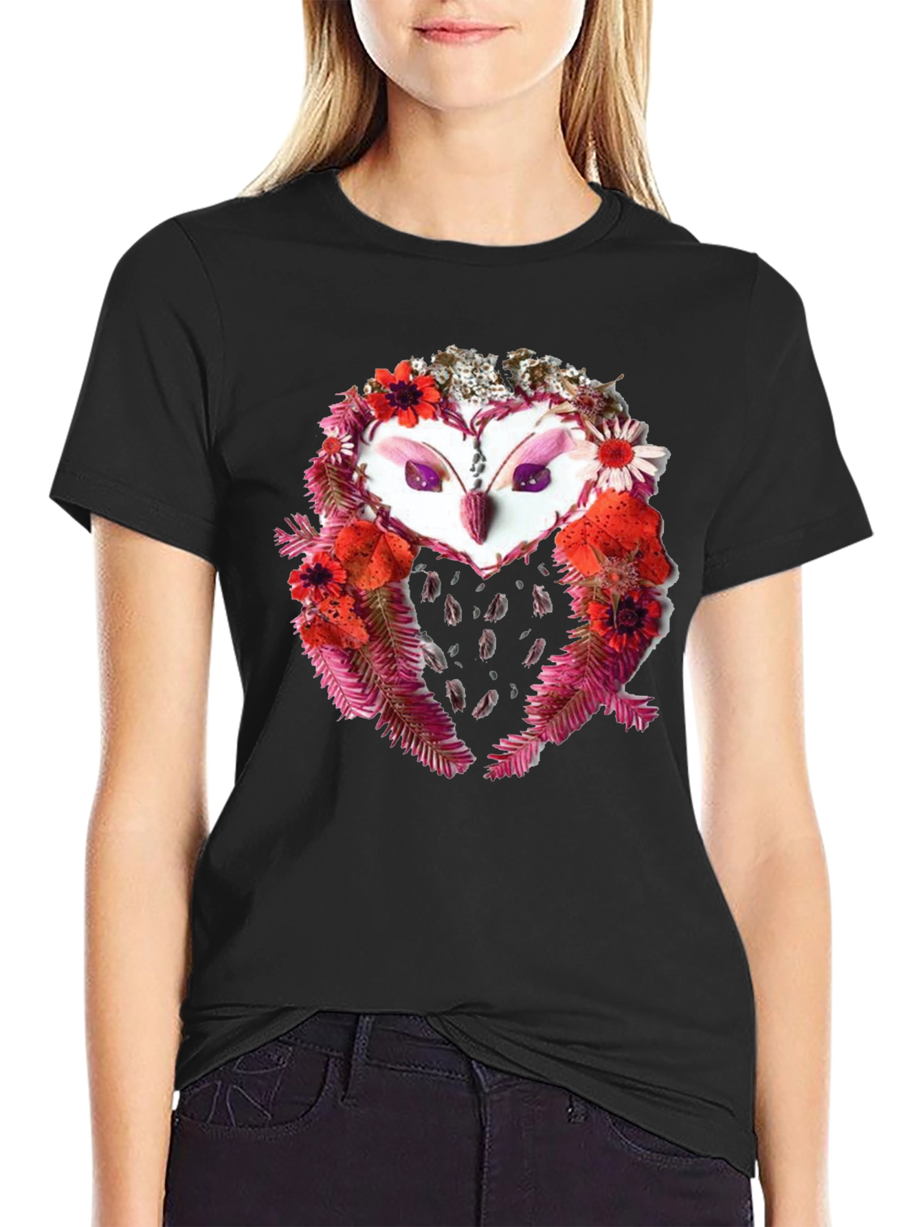 Floral Owl Graphic Tee - Unique Design