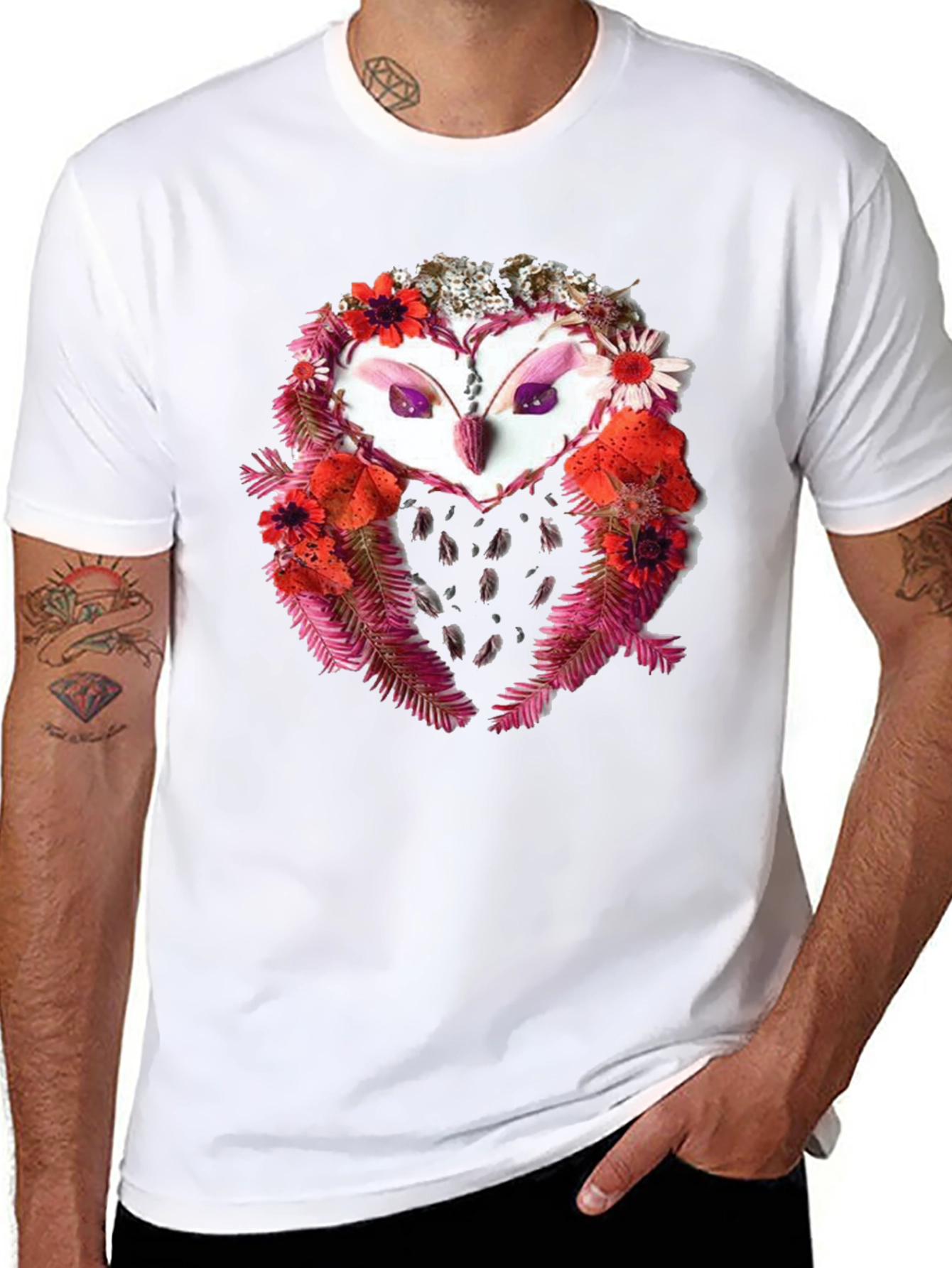 Floral Owl Graphic Tee - Unique Design