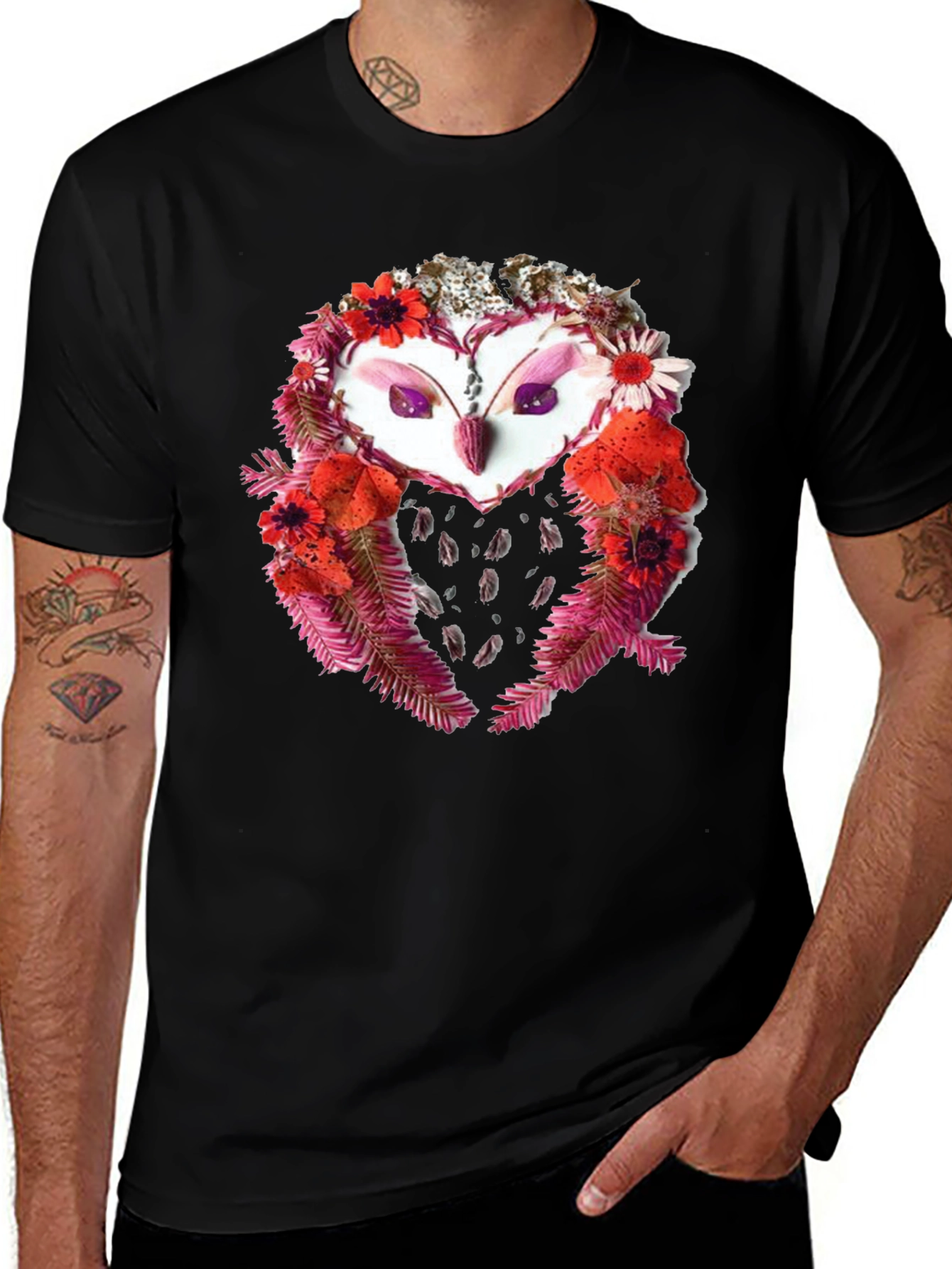 Floral Owl Graphic Tee - Unique Design