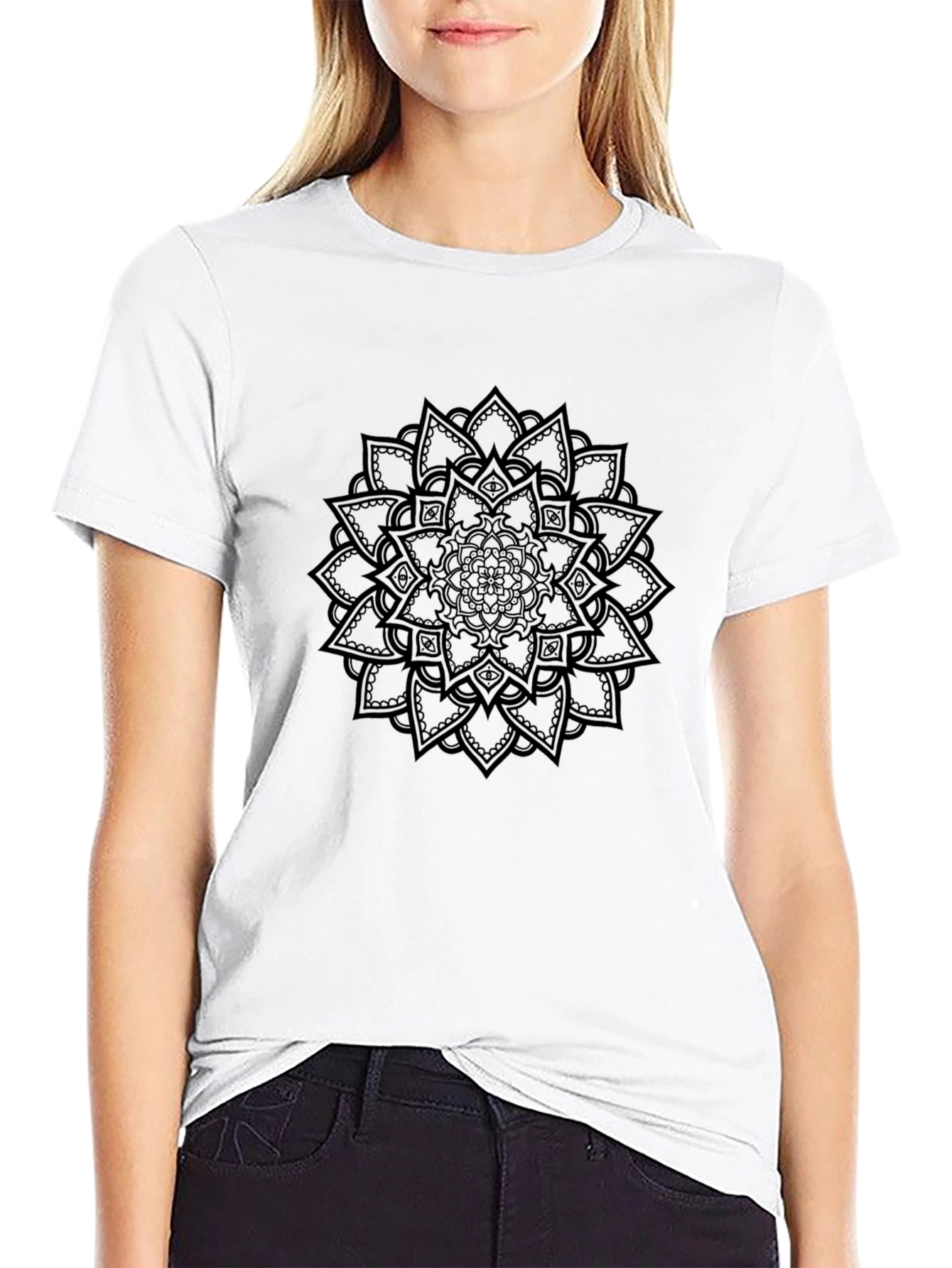Black Mandala Print Mens T-Shirt