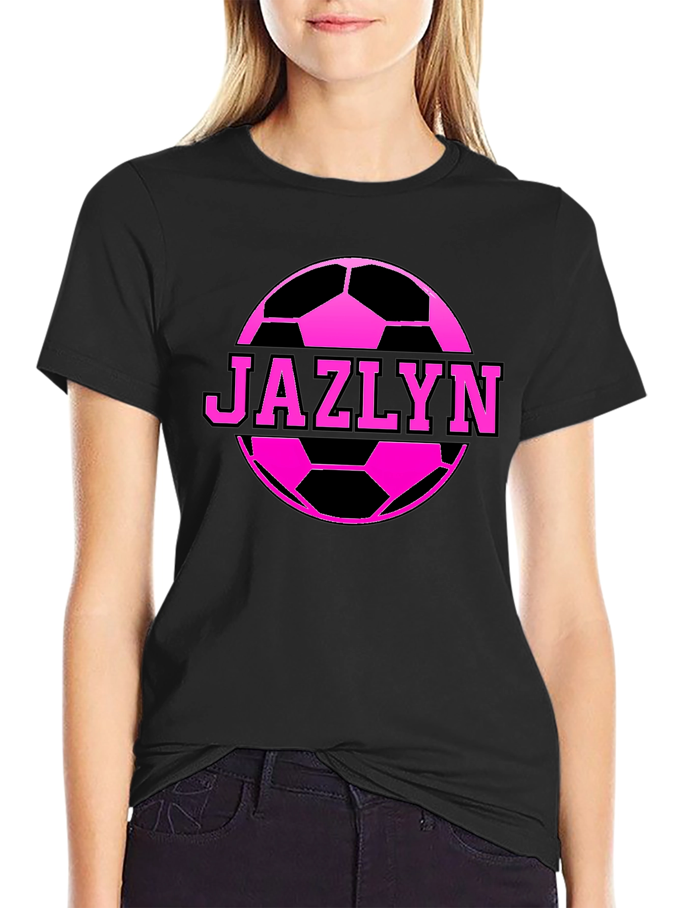 Jazlyn Soccer Ball Personalized Black T-Shirt