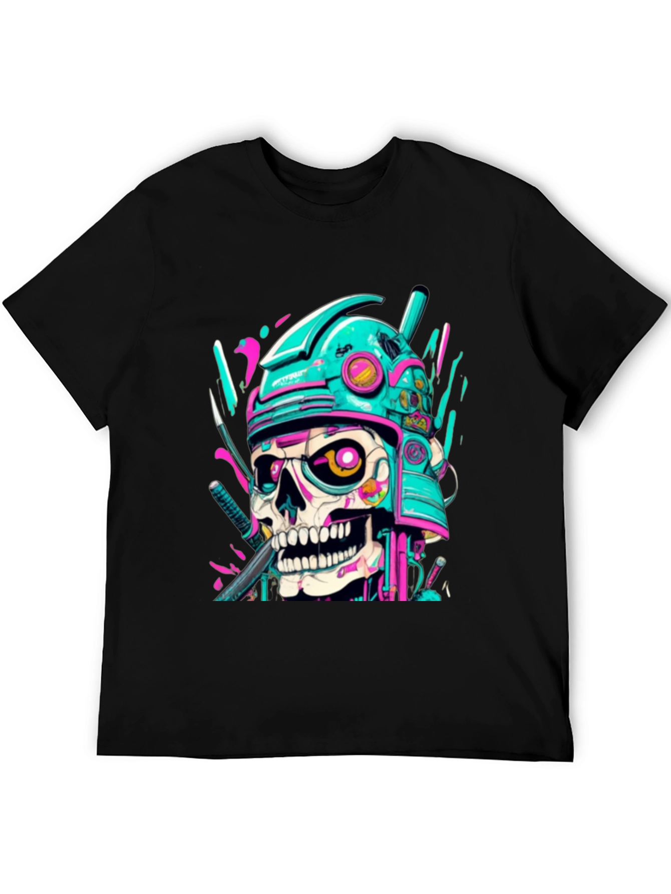 Cyberpunk Samurai Skull Graphic Tee - Edgy Fashion
