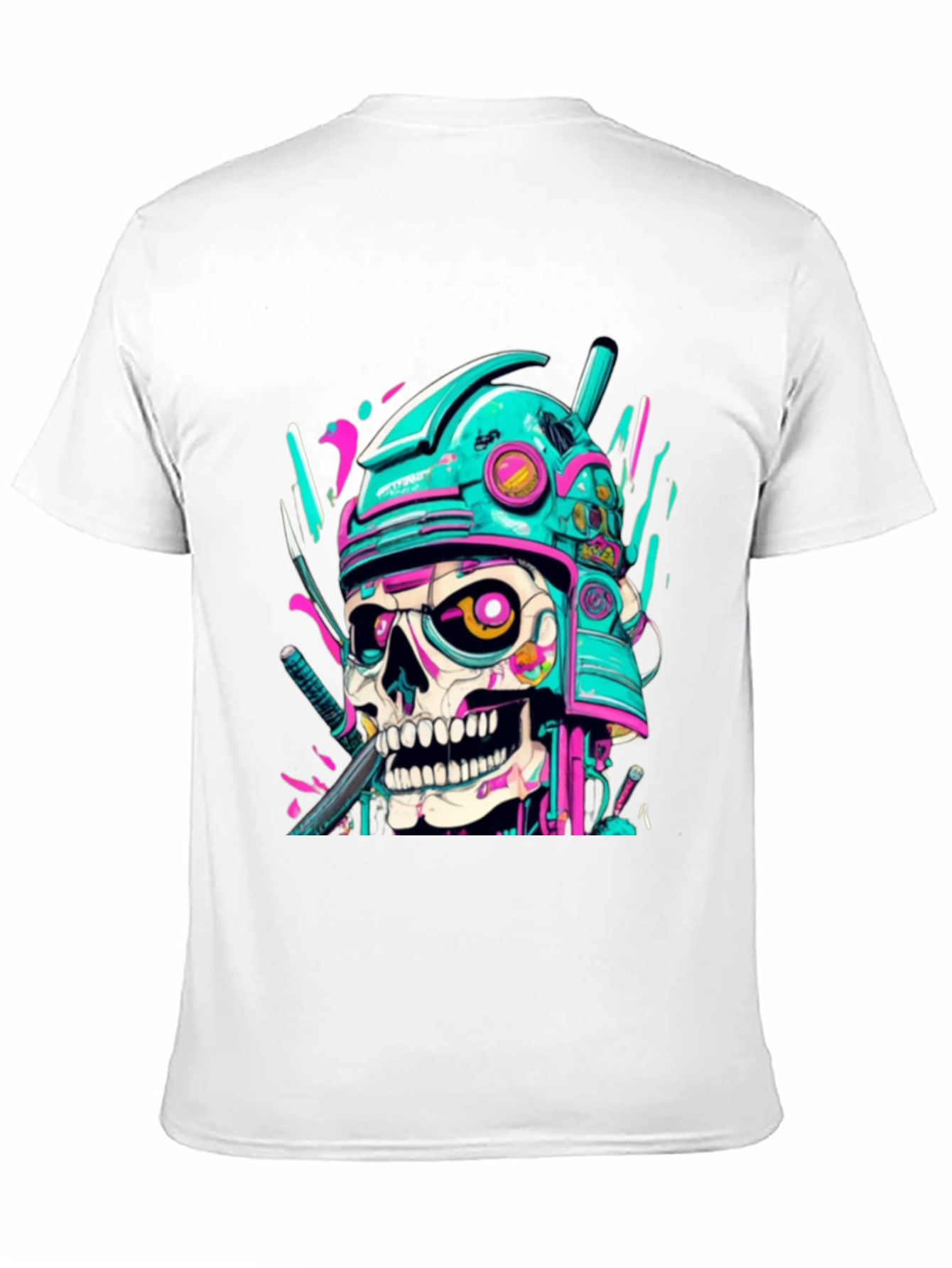 Cyberpunk Samurai Skull Graphic Tee - Edgy Fashion
