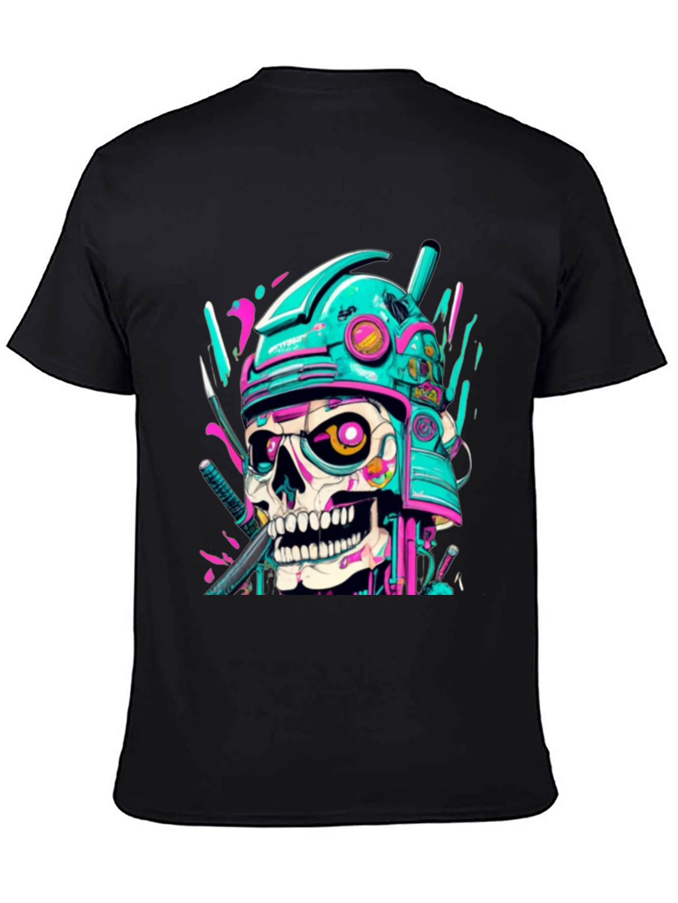 Cyberpunk Samurai Skull Graphic Tee - Edgy Fashion