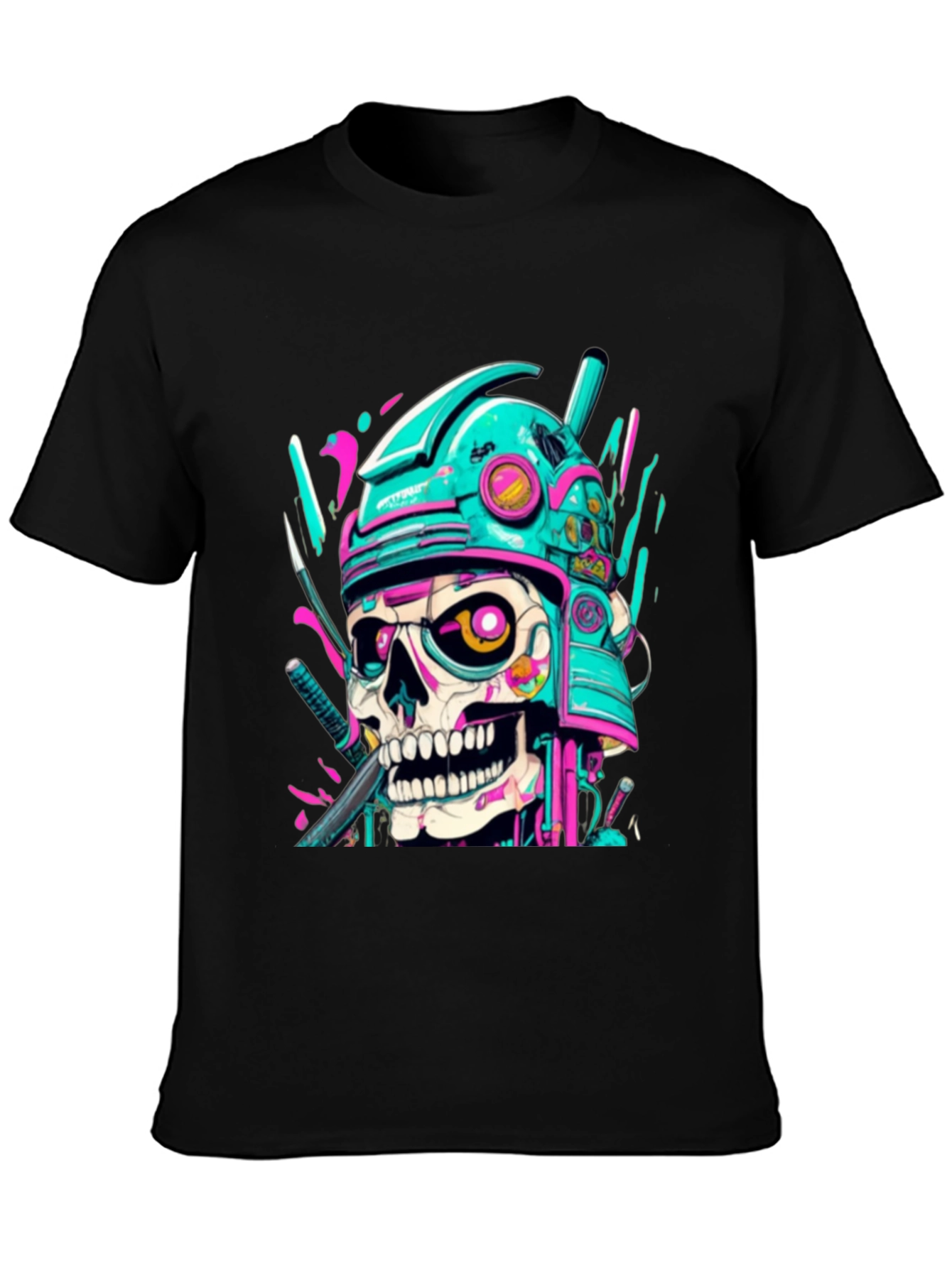 Cyberpunk Samurai Skull Graphic Tee - Edgy Fashion