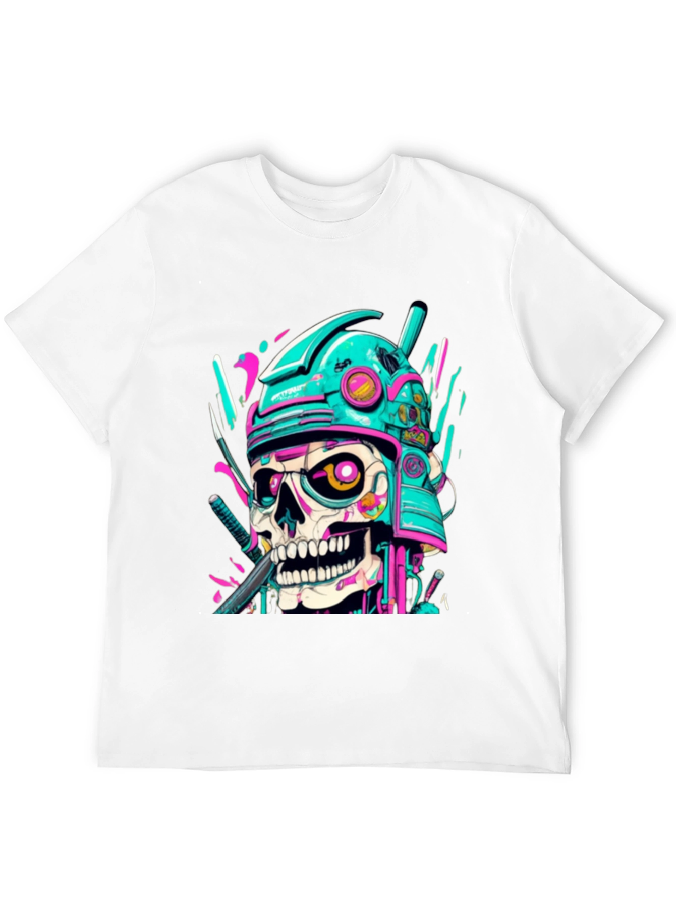 Cyberpunk Samurai Skull Graphic Tee - Edgy Fashion