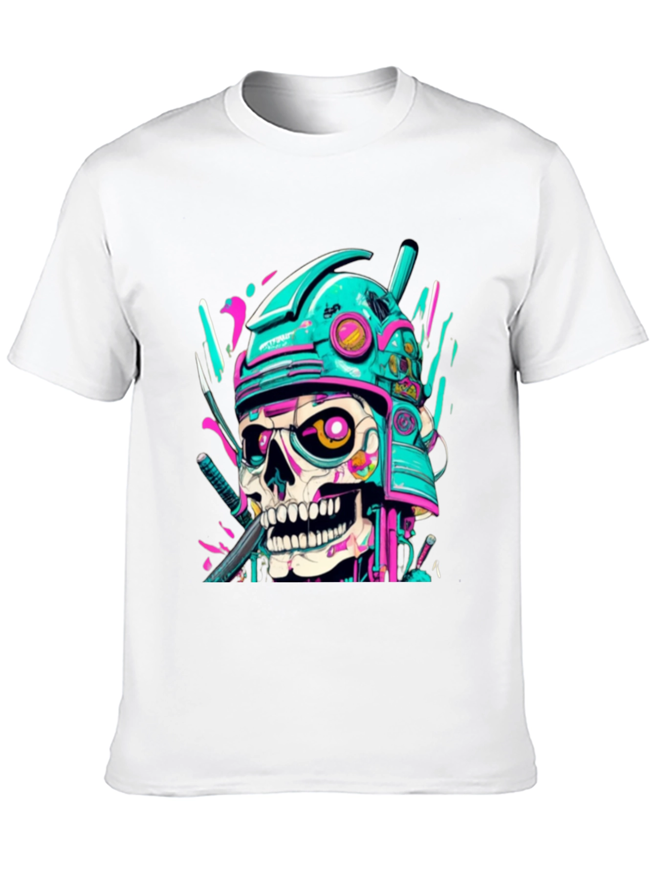 Cyberpunk Samurai Skull Graphic Tee - Edgy Fashion