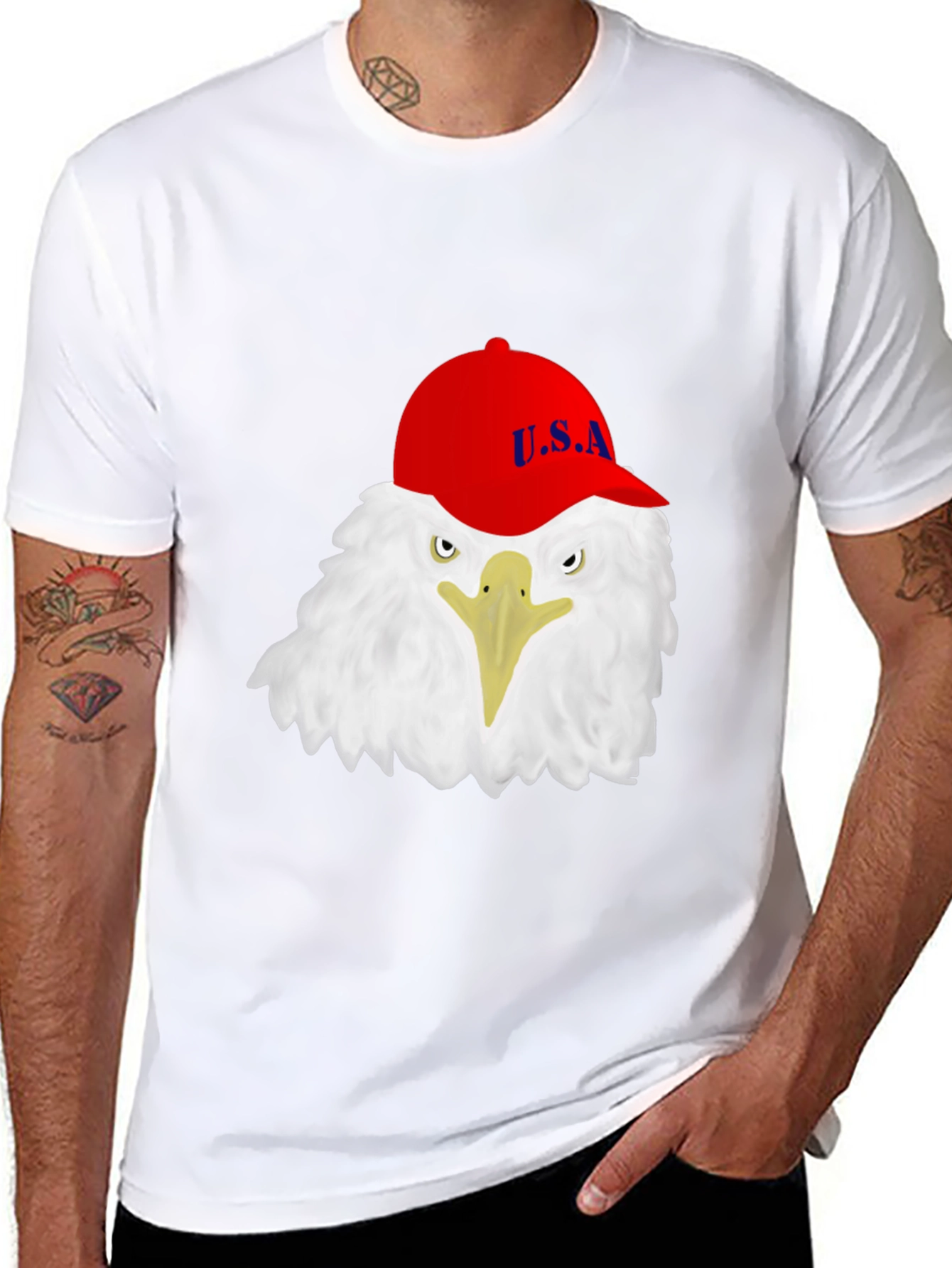 Eagle USA Cap T-Shirt - Patriotic Graphic Tee