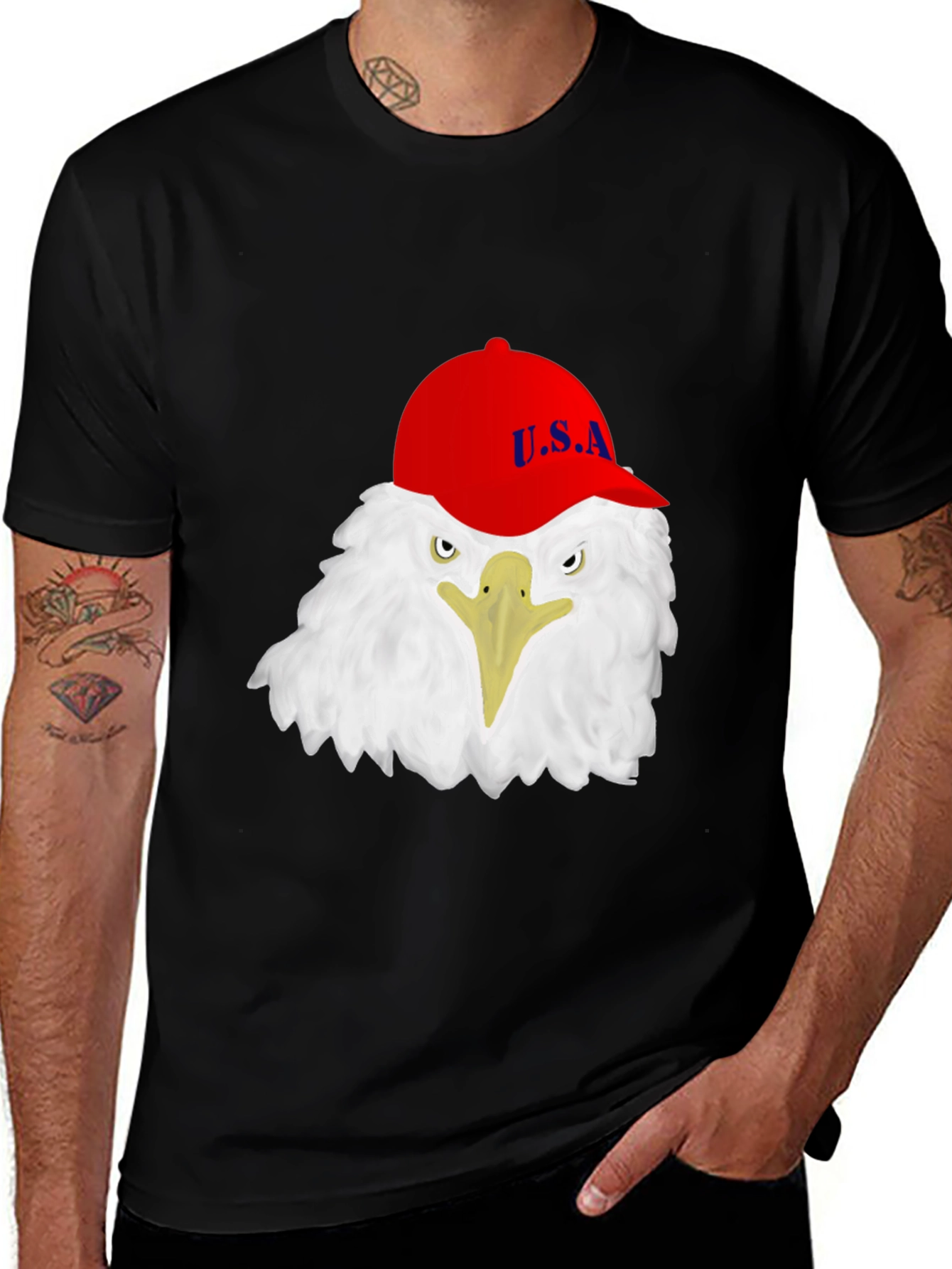 Eagle USA Cap T-Shirt - Patriotic Graphic Tee