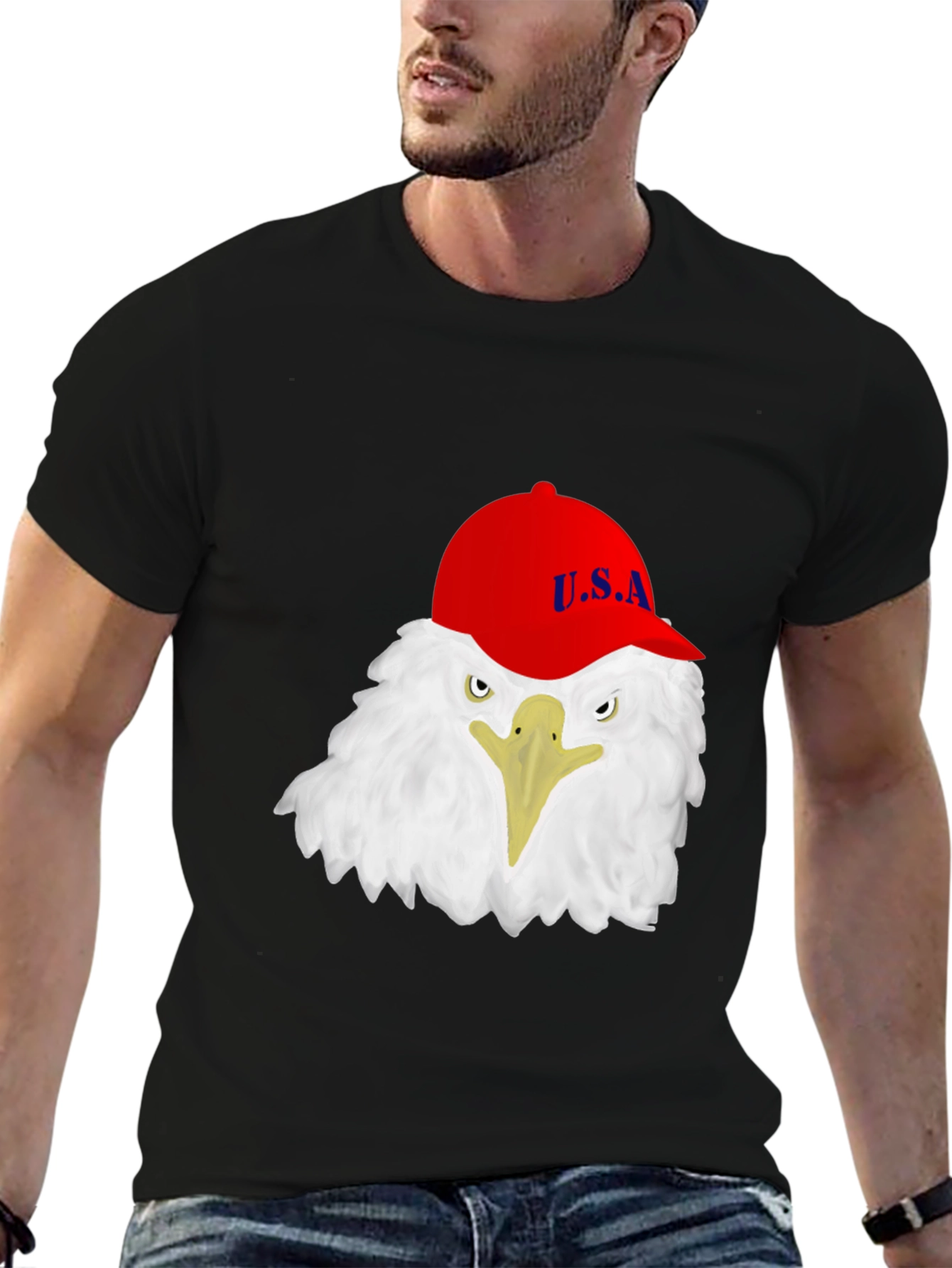 Eagle USA Cap T-Shirt - Patriotic Graphic Tee