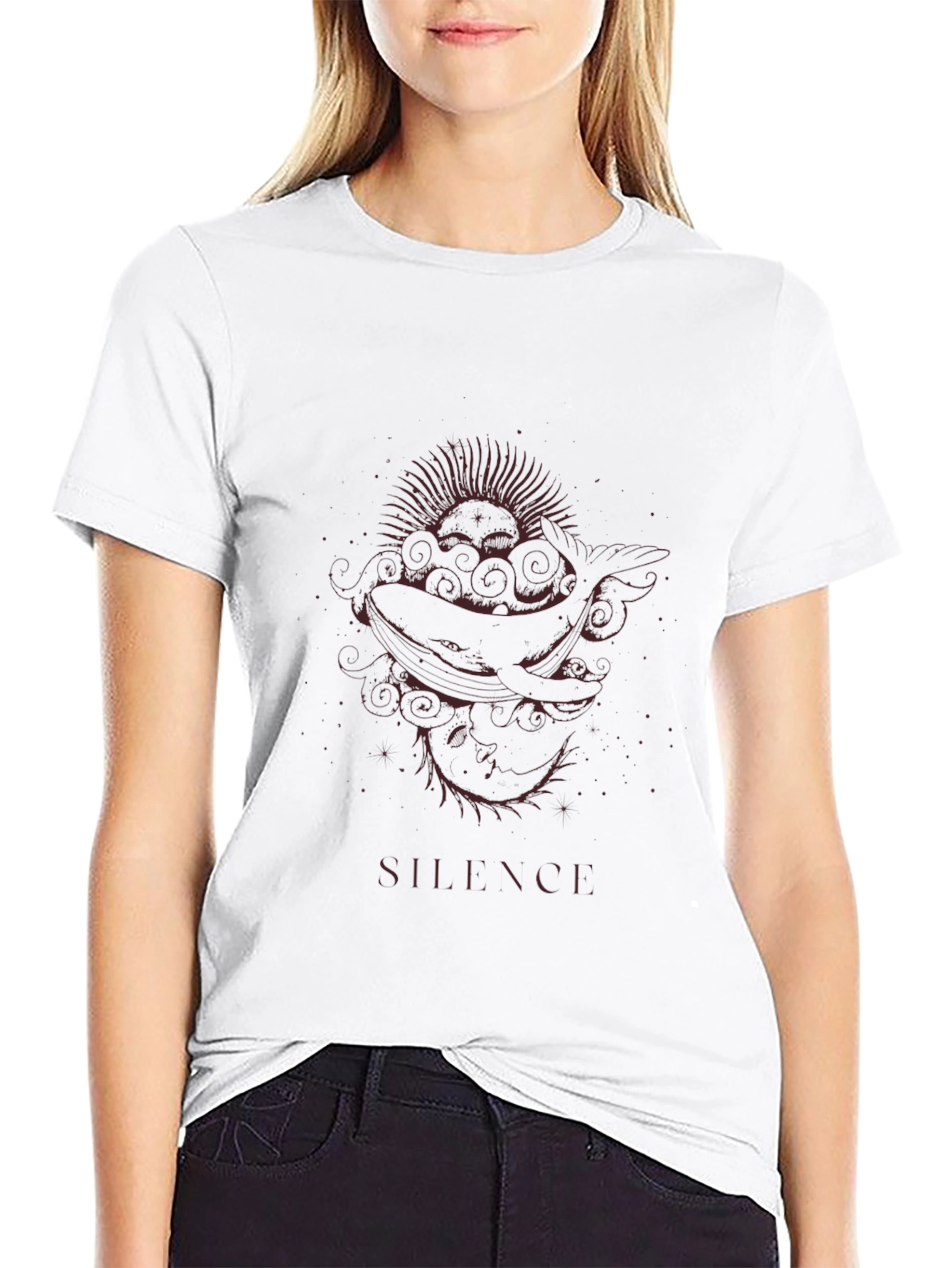 Silence Whale Graphic Tee - Black Cotton T-Shirt