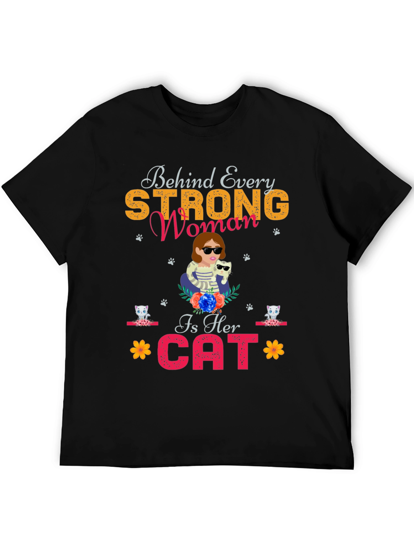 Strong Woman Cat Lover Tee
