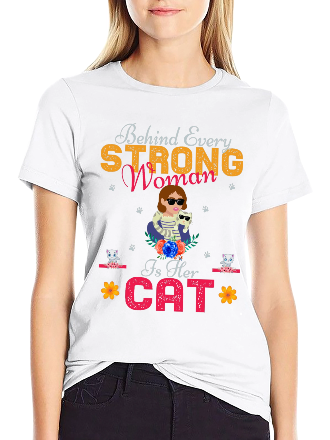 Strong Woman Cat Lover Tee