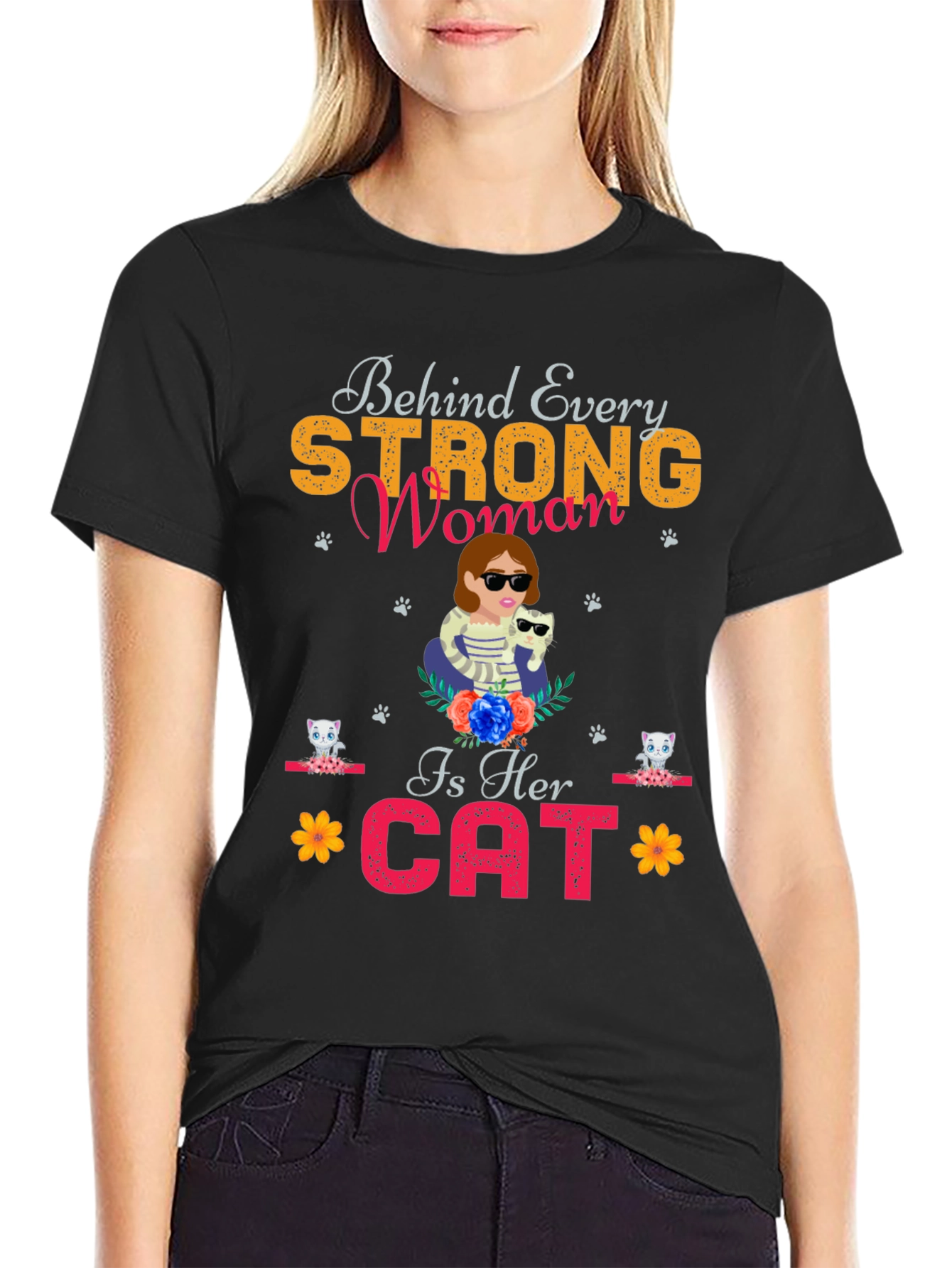 Strong Woman Cat Lover Tee