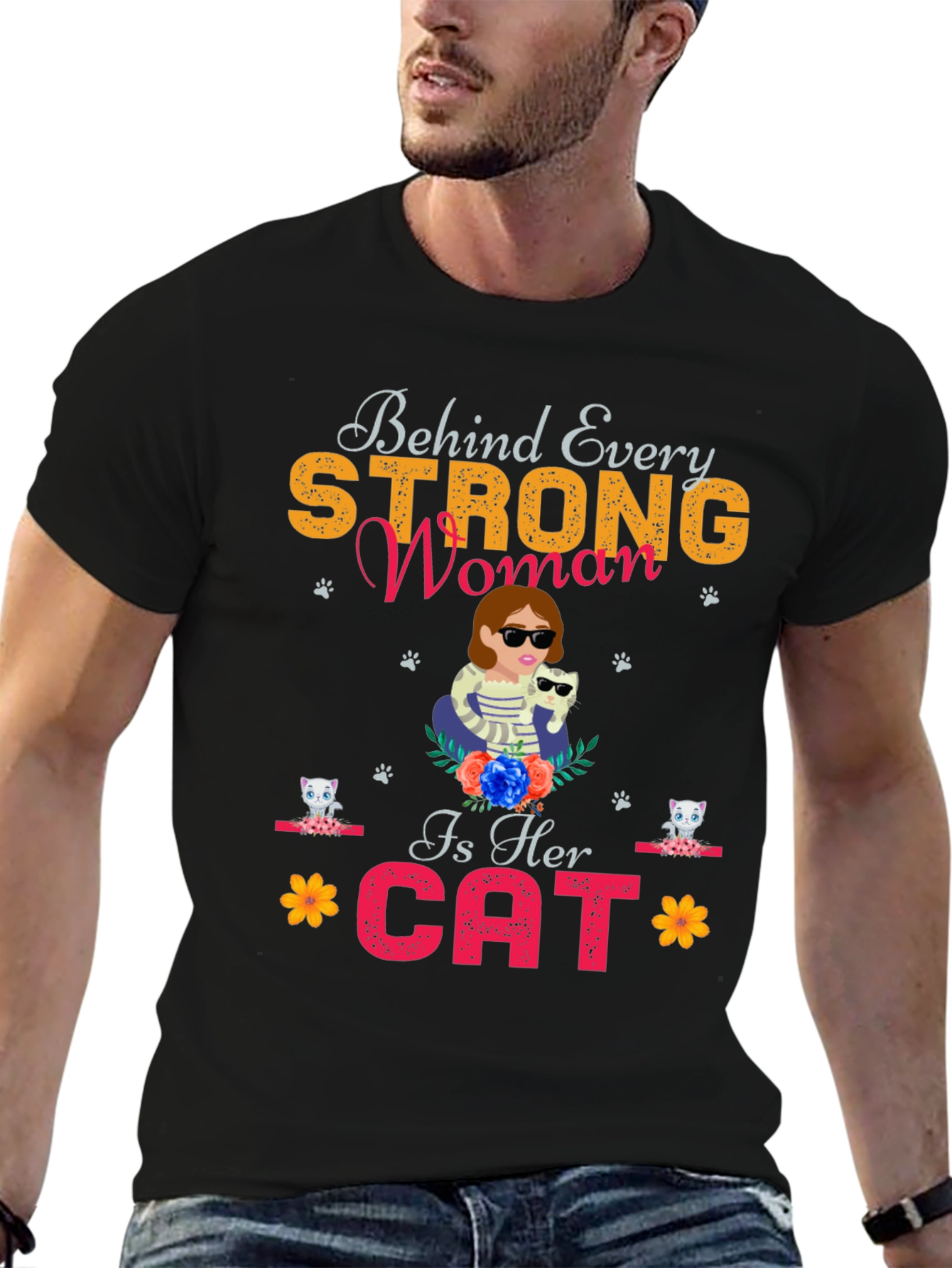 Strong Woman Cat Lover Tee