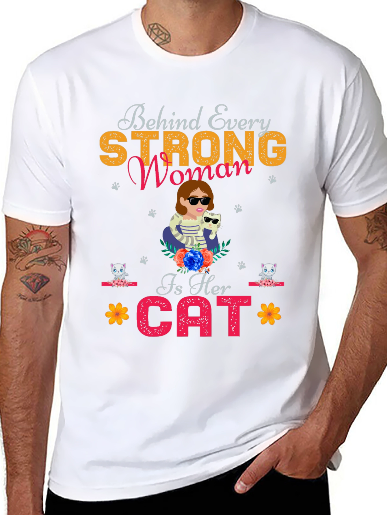 Strong Woman Cat Lover Tee