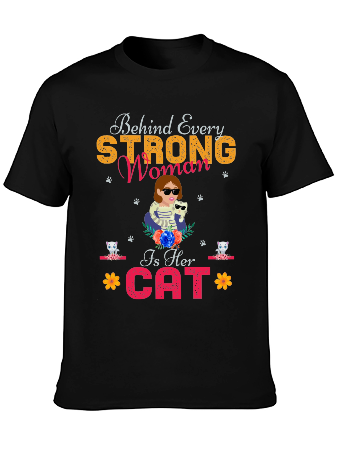 Strong Woman Cat Lover Tee