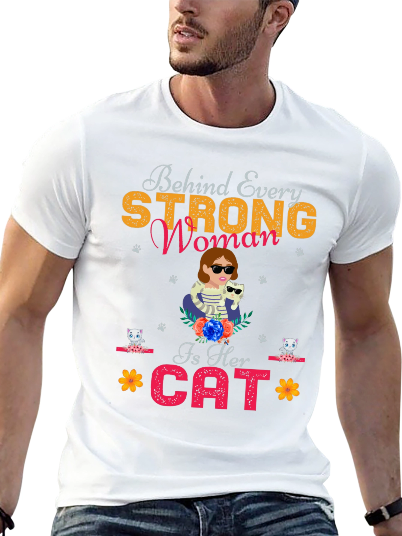 Strong Woman Cat Lover Tee