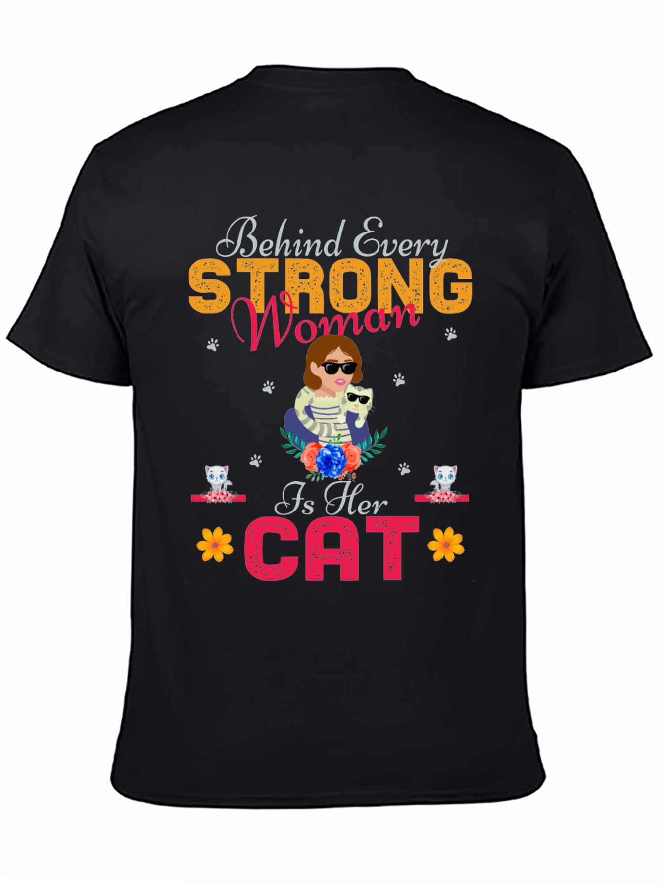 Strong Woman Cat Lover Tee