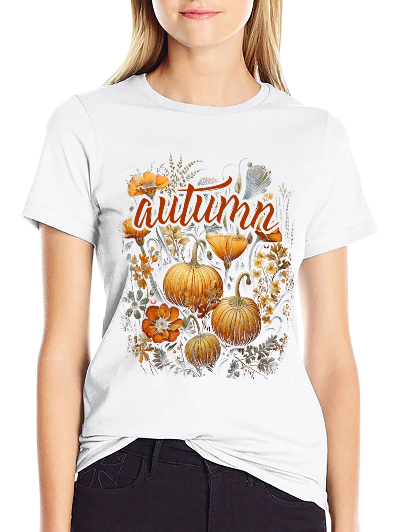 Autumn Pumpkin Floral Graphic T-Shirt
