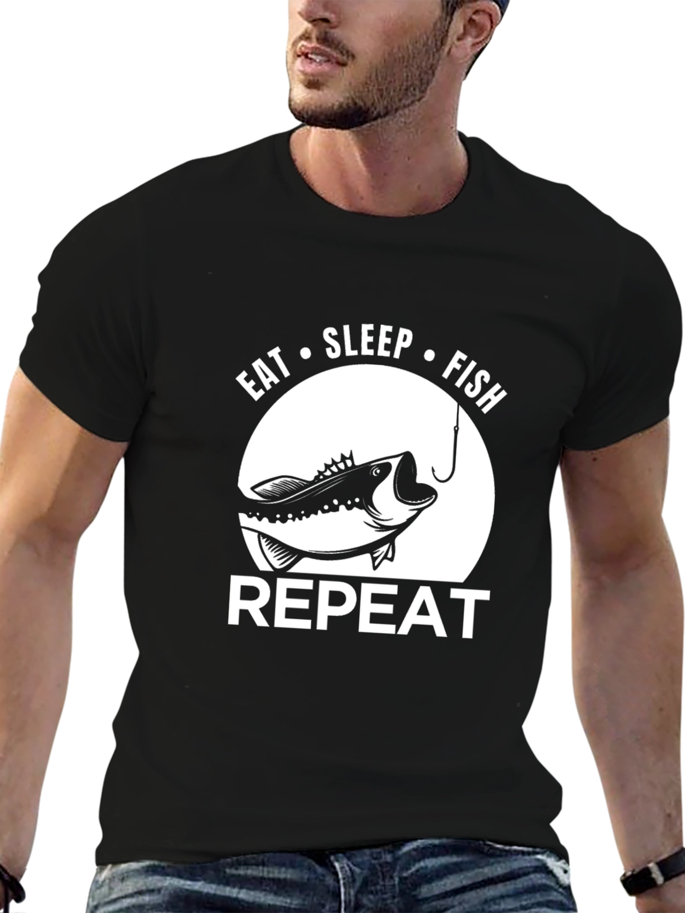 Eat Sleep Fish Repeat Black T-Shirt